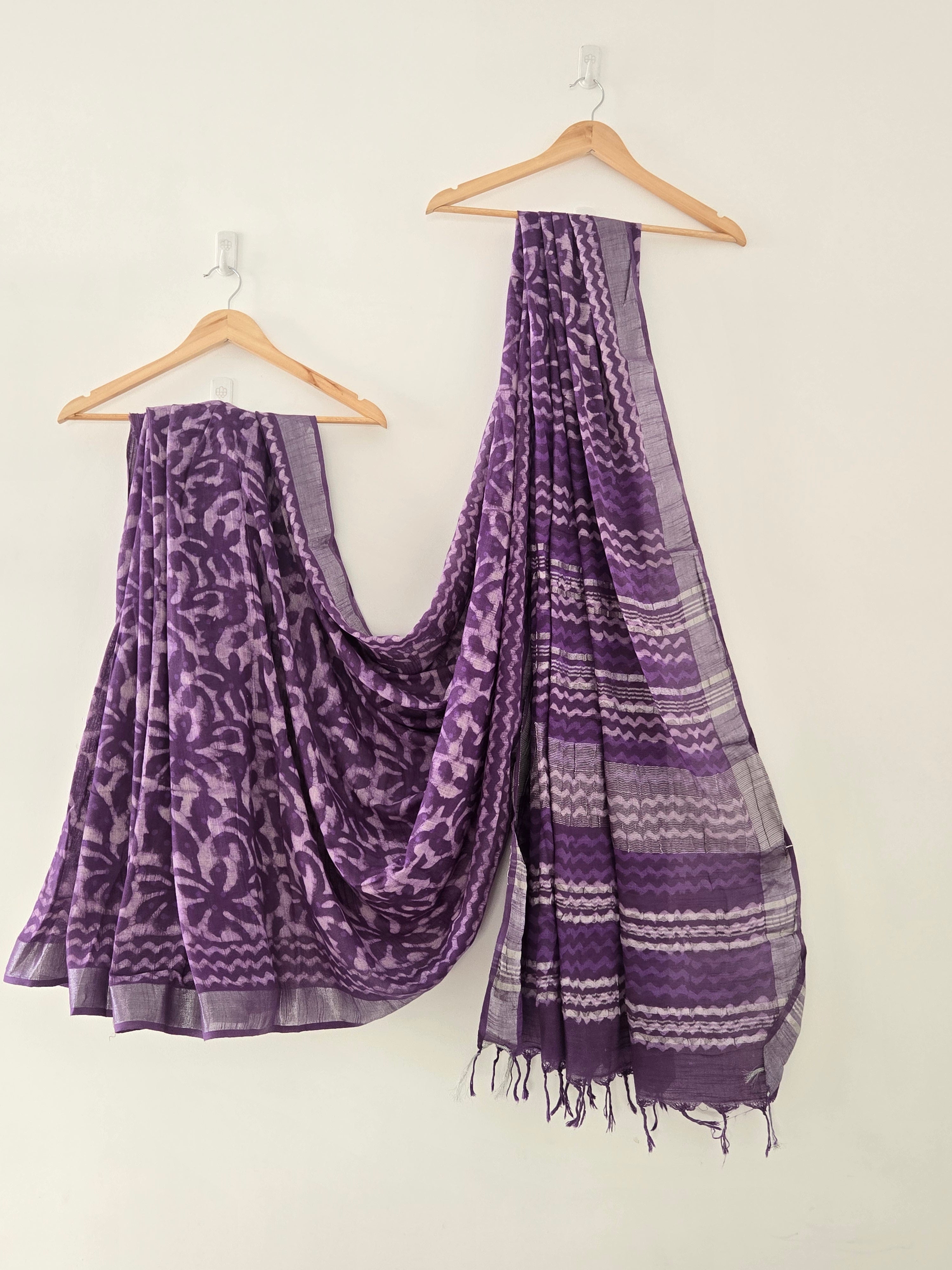 Bagru handblock Linen-cotton blend Sarees