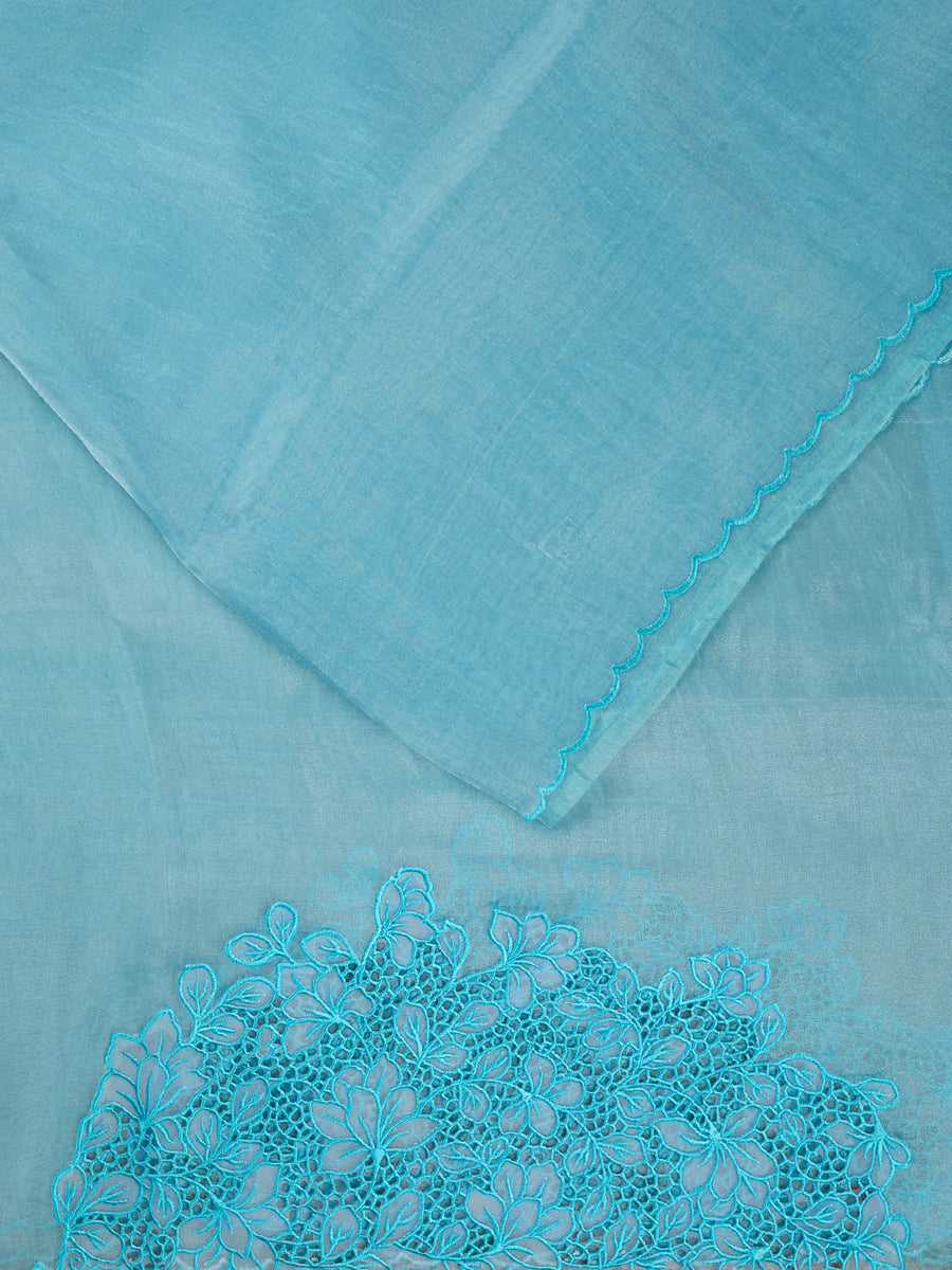 Blue Bloom Appliqué Organza Saree