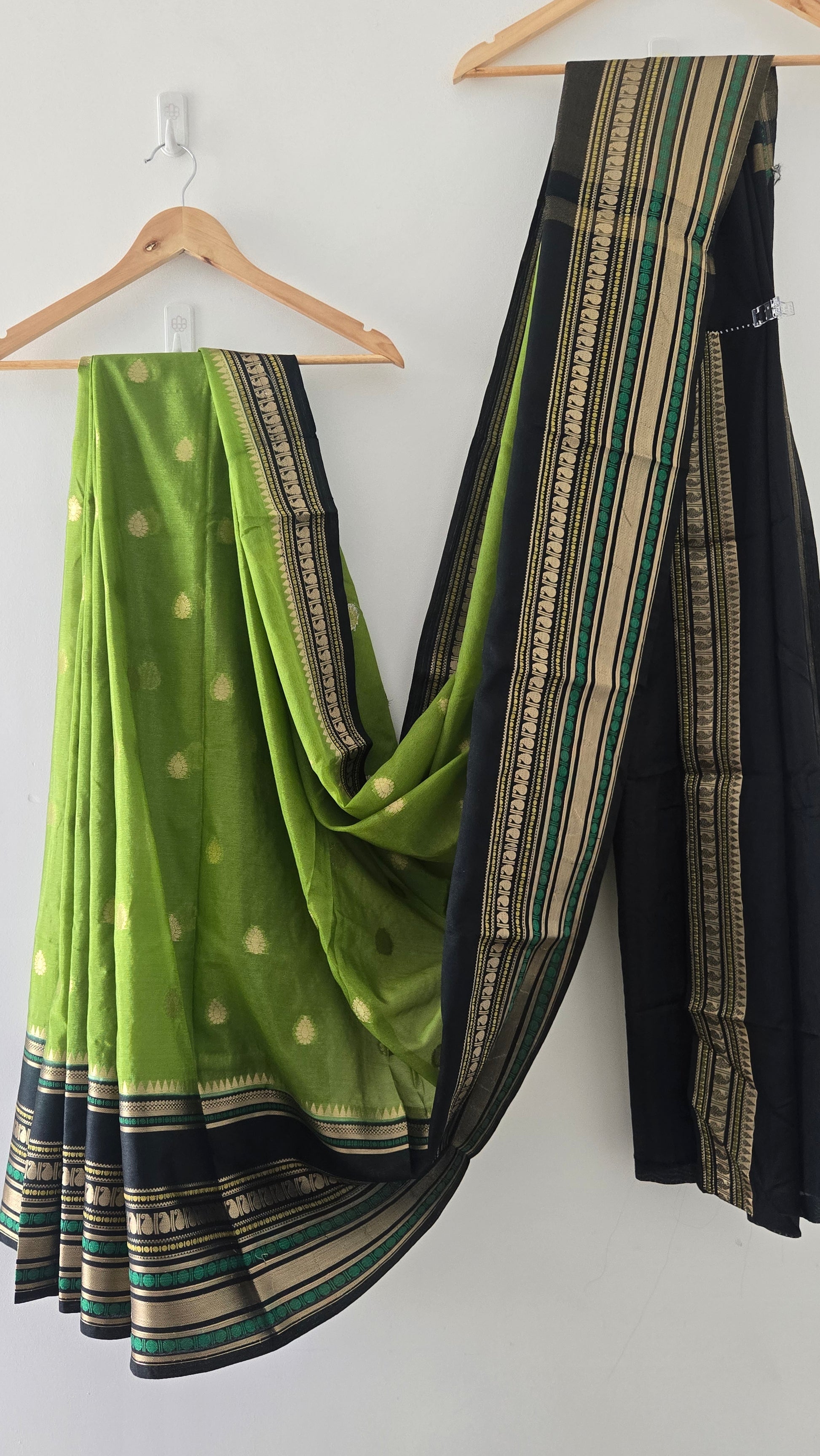 Green & Black Banarasi Chiniya Silk Saree with Zari Border