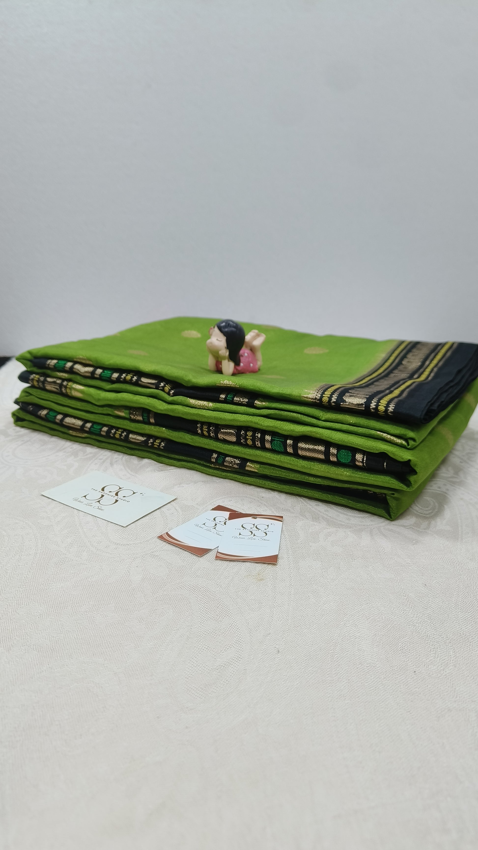 Green & Black Banarasi Chiniya Silk Saree with Zari Border