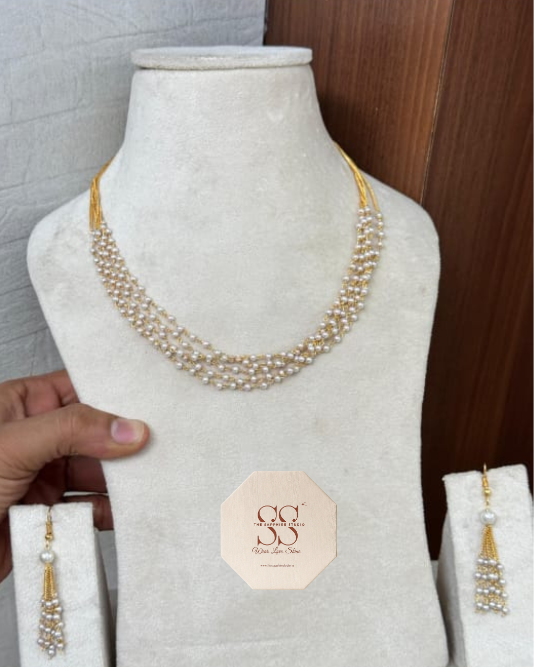 Styled Look: Blue Zari Silk Saree + Layered Pearl Chain Set