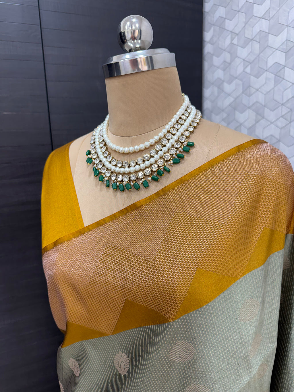 Sage Green with Mustard Temple Border