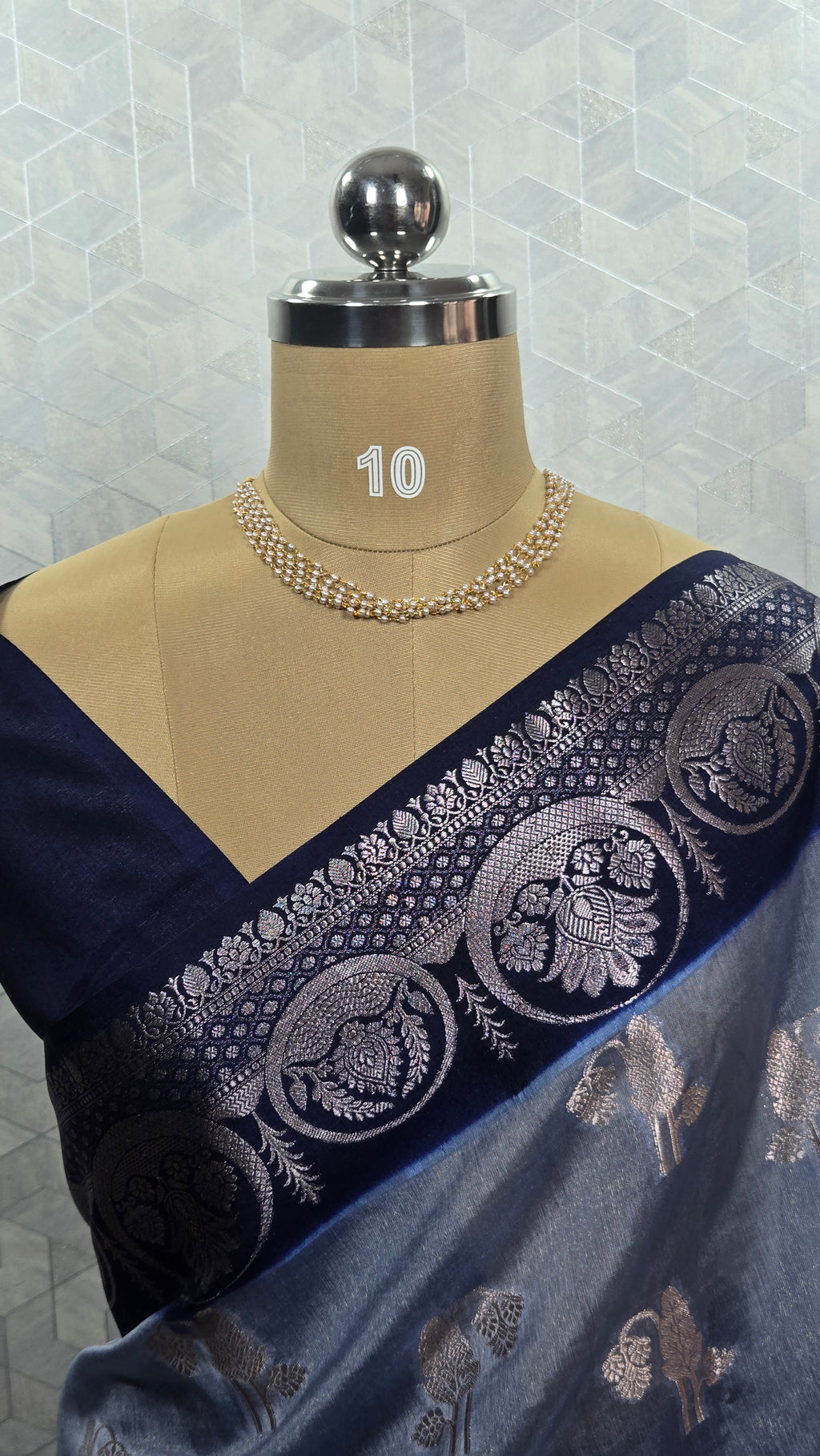 Styled Look: Blue Zari Silk Saree + Layered Pearl Chain Set