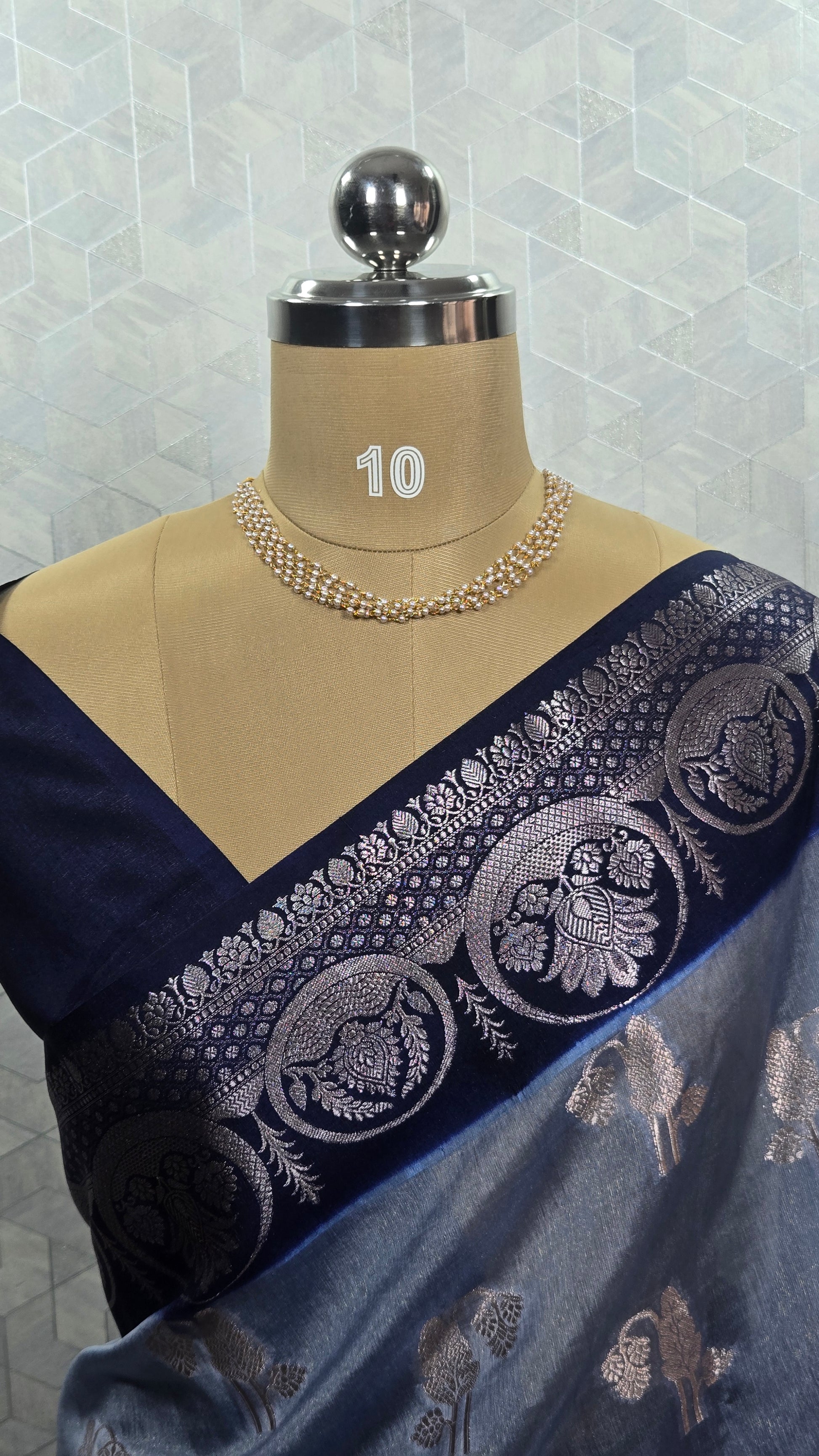 Styled Look: Blue Zari Silk Saree + Layered Pearl Chain Set