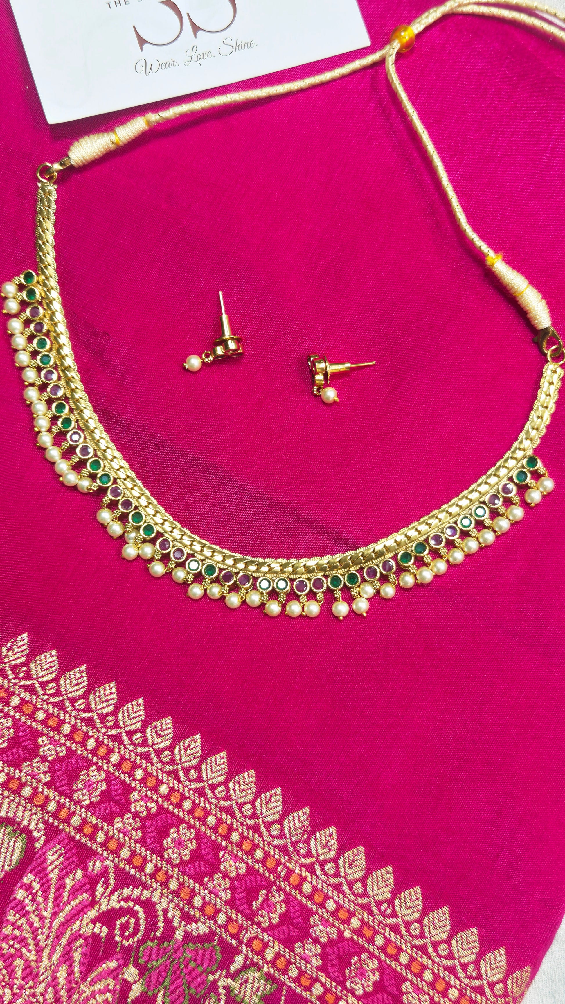 Styled Look: Rani Pink Chiniya Saree + Necklace Set