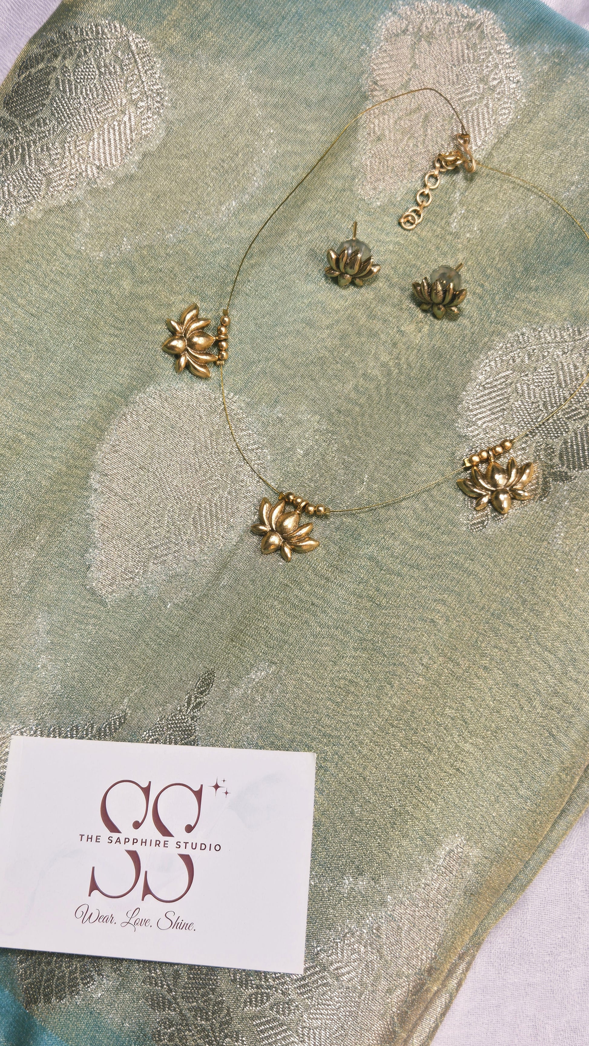 Styled Look: Sea Green Banarasi Tissue Saree + Lotus Bloom Jewelry Set