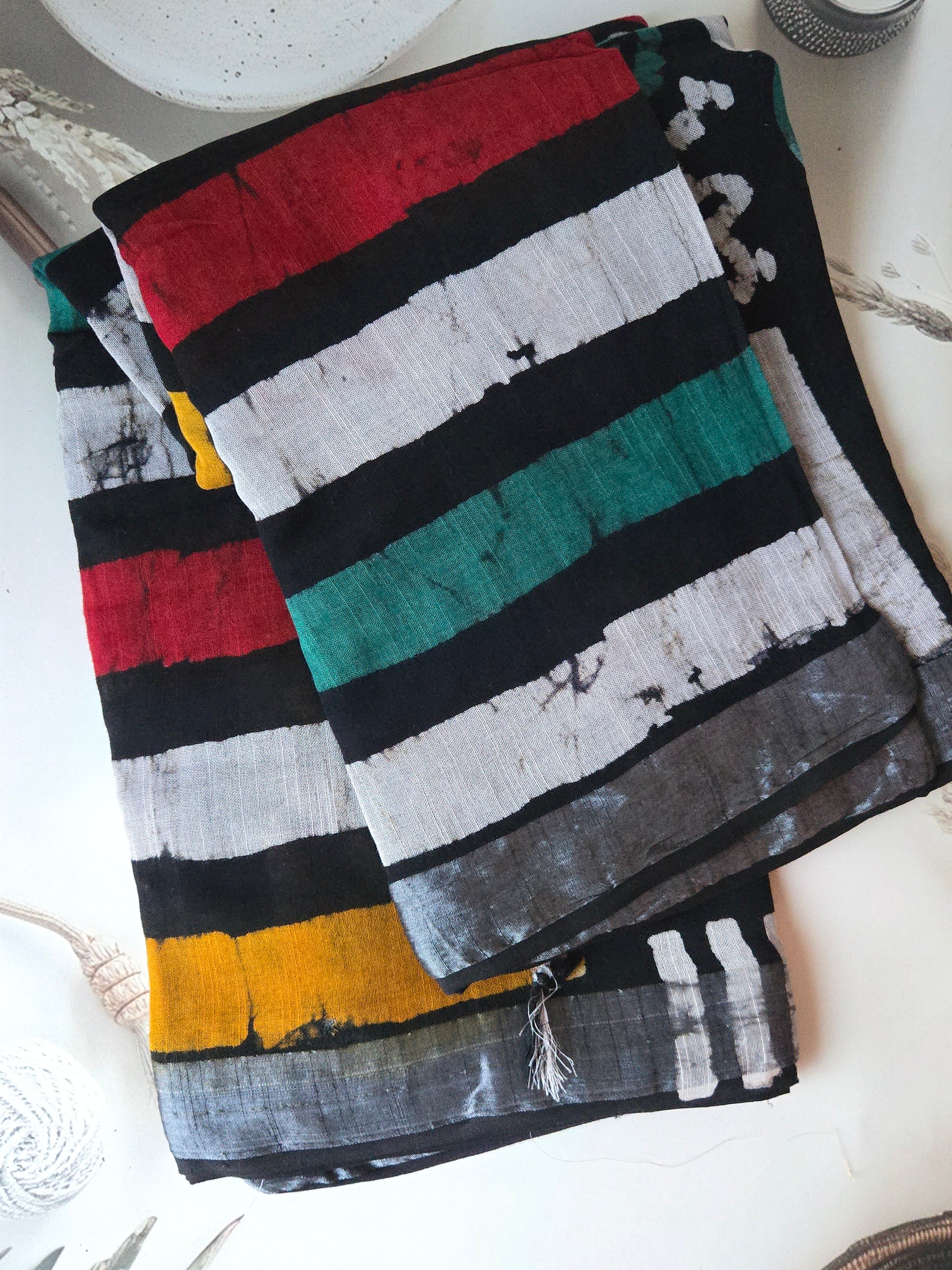 Multicolor Linen Bagru Saree with Readymade Blouse