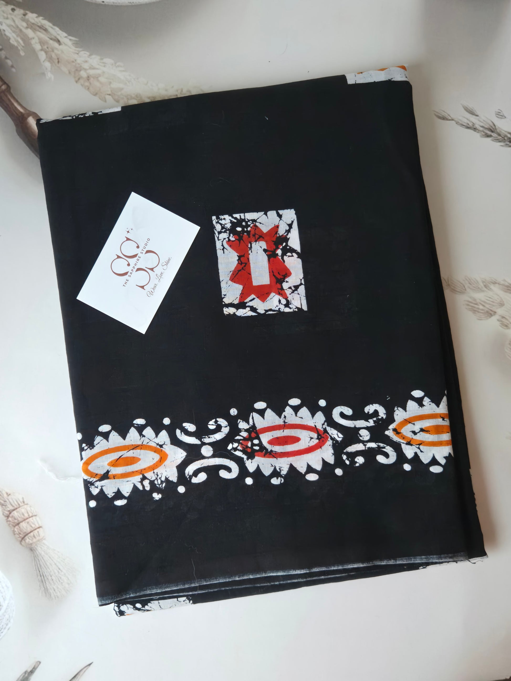 Black Mul Cotton Saree with Readymade Blouse