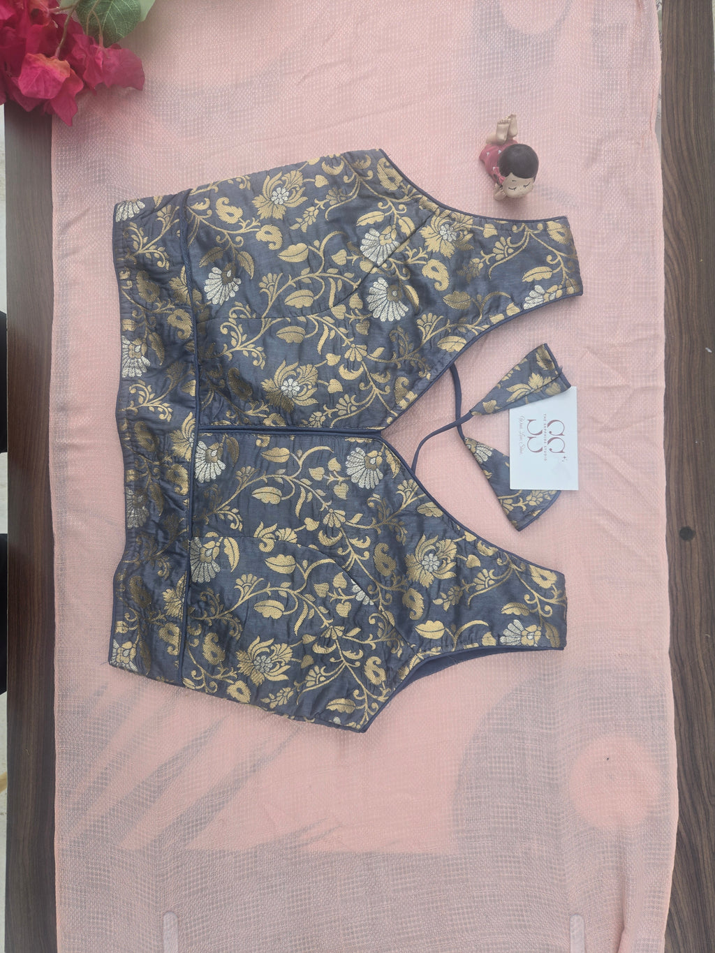 Onam Tissue Saree with Light Blue Work + Brocade Blouse