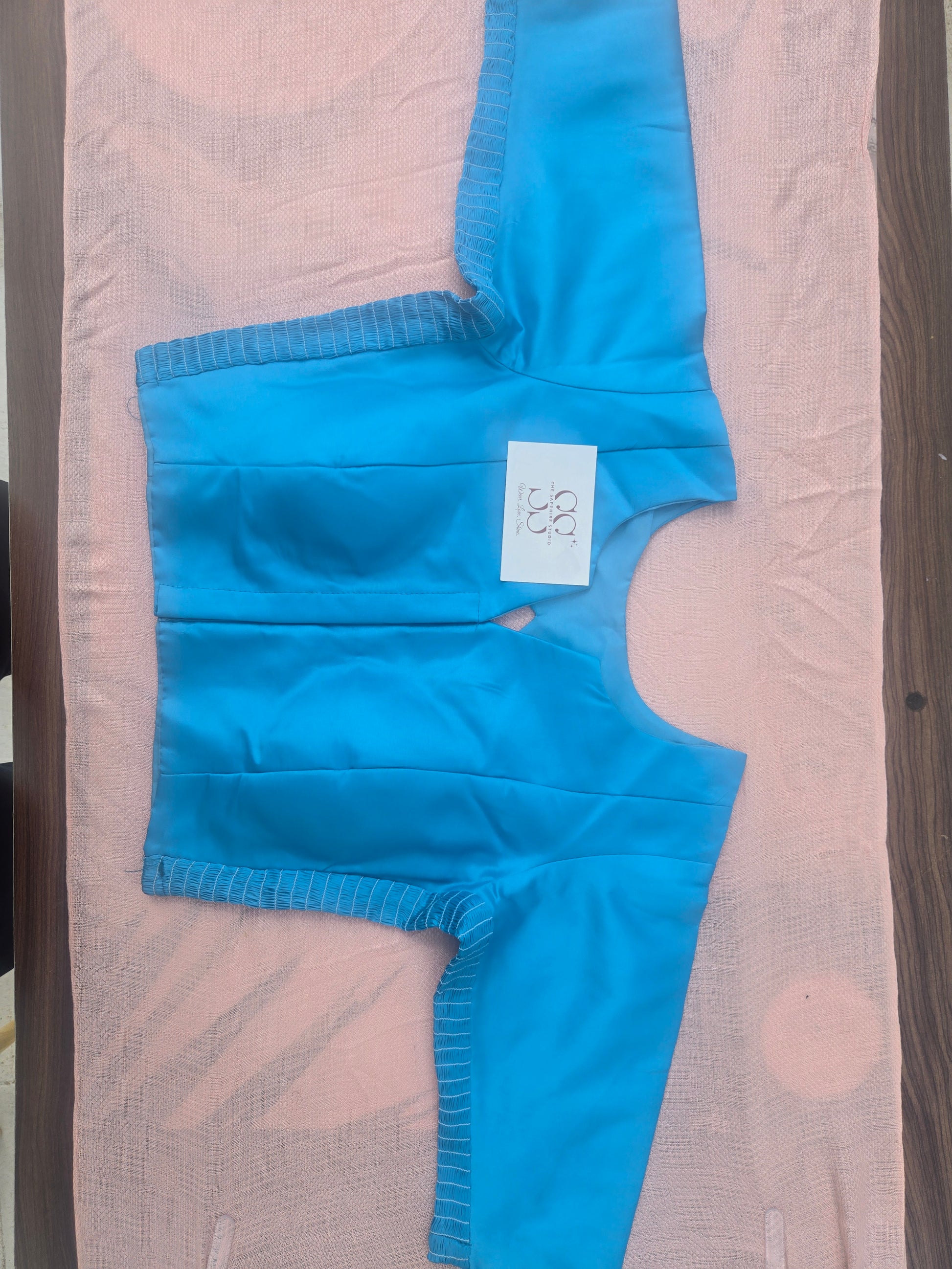 Tissue Onam Saree with Embroidery + Blue Ready-Made Blouse