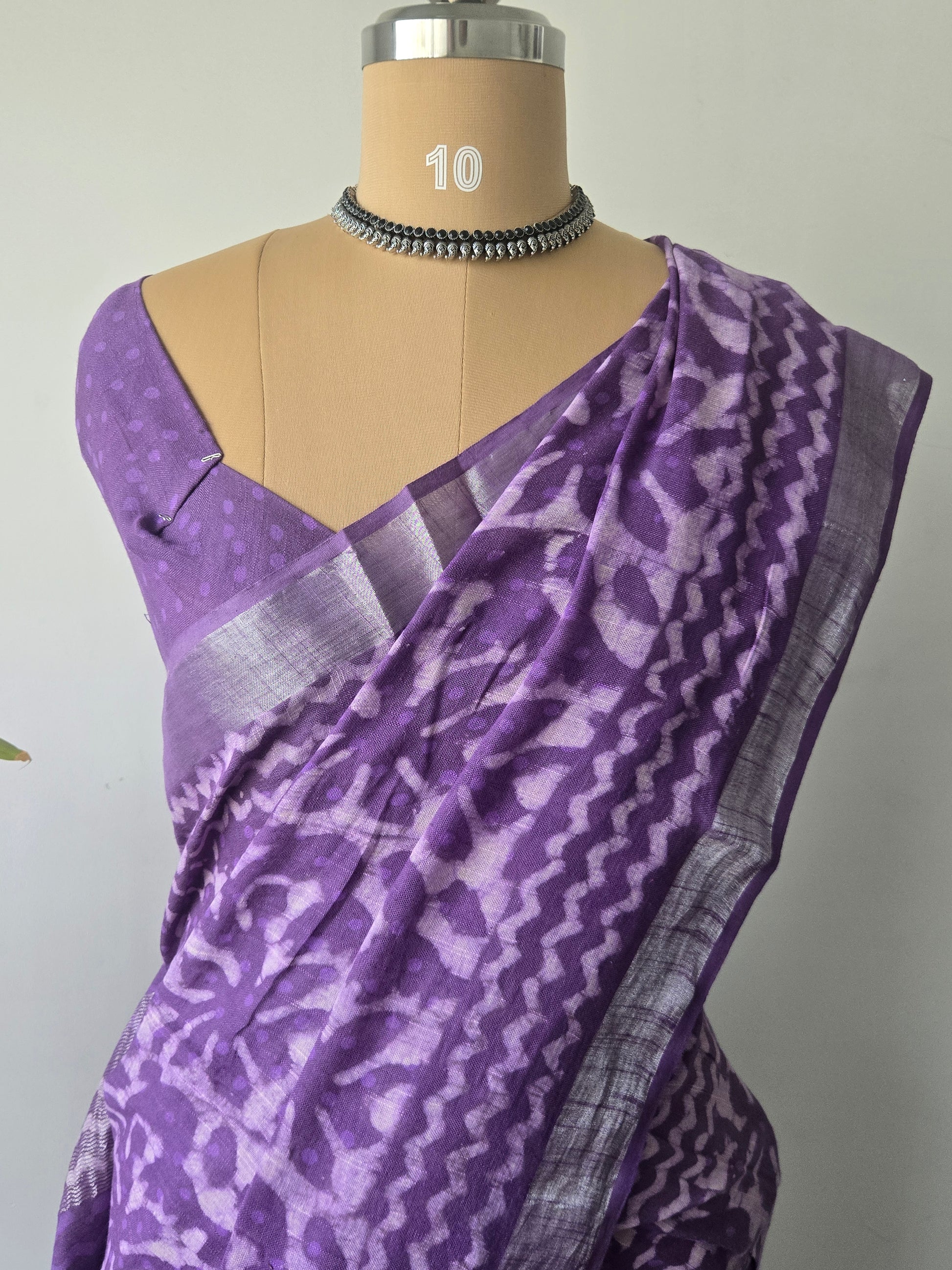 Purple Linen Bagru Saree with Running Blouse