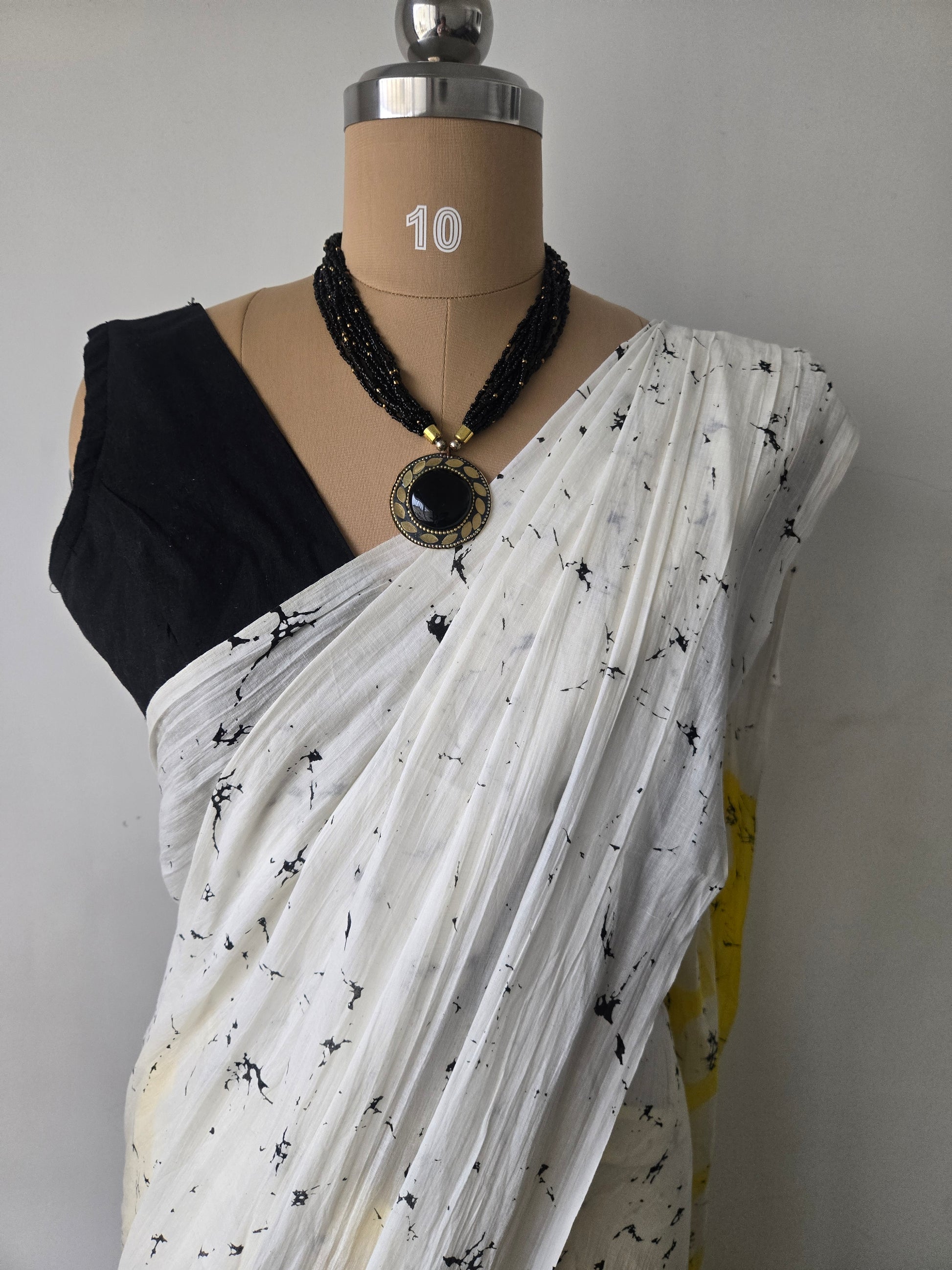 Yellow & White Mul Cotton Saree with Readymade Blouse
