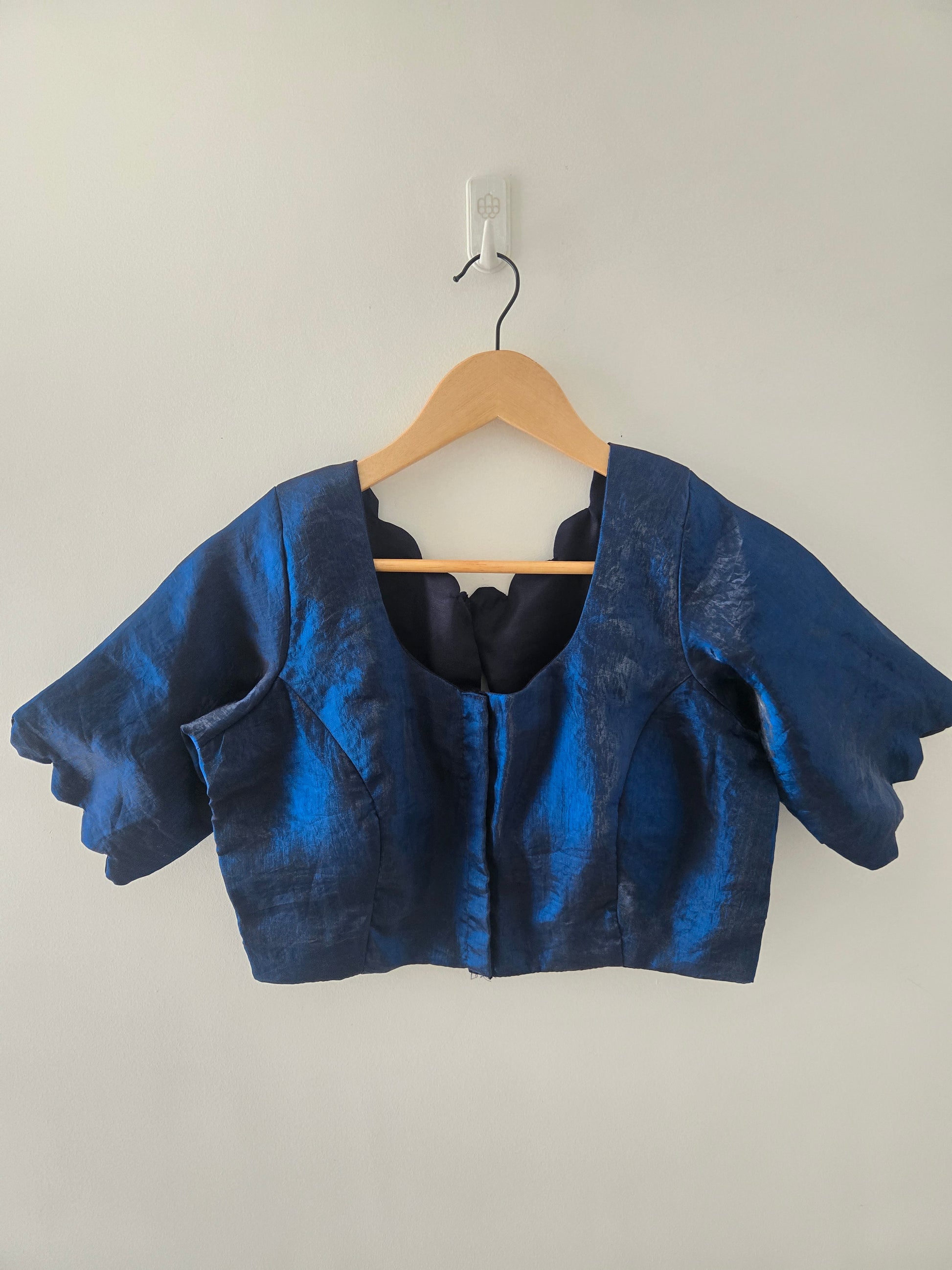 Styled Look: Tussar Saree with Hand Embroidery & Gold Border + Navy Blue Ready-Made Blouse