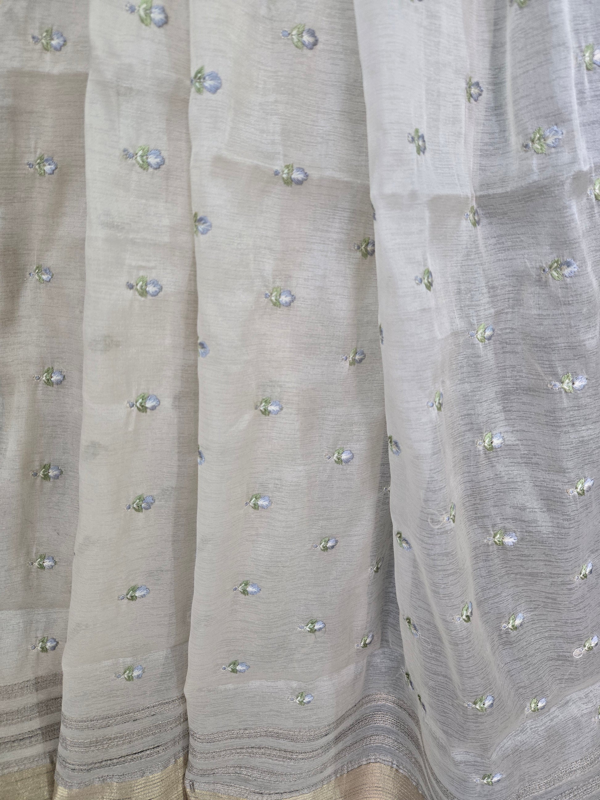 Onam Tissue Saree with Light Blue Work + Brocade Blouse