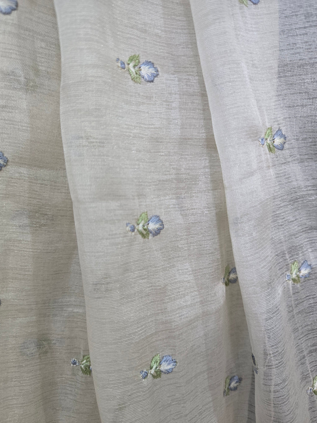 Onam Tissue Saree with Embroidery - small flower work - Light Blue (Comes with running blouse)