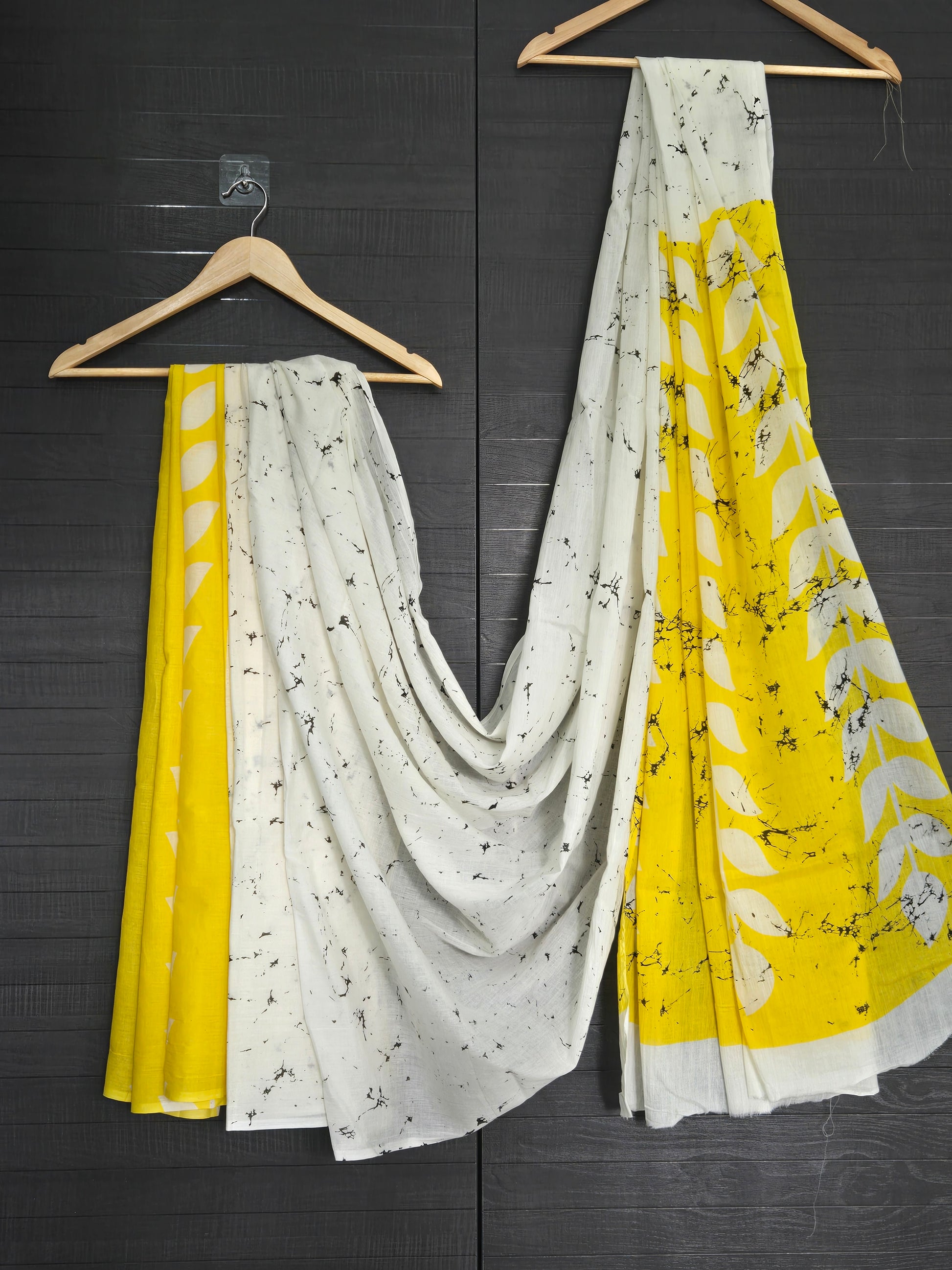 Yellow & White Mul Cotton Saree with Readymade Blouse