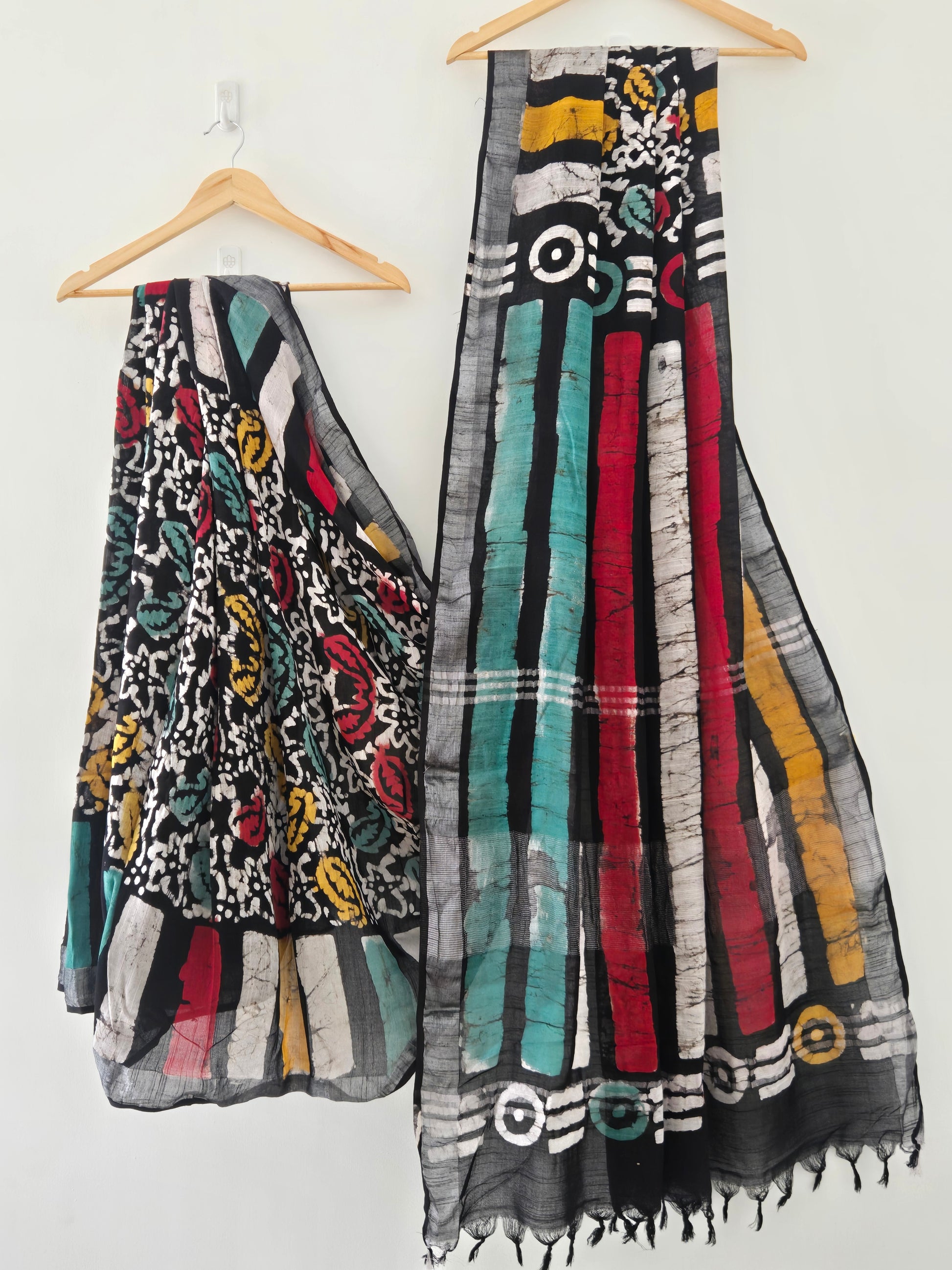Multicolor Linen Bagru Saree with Readymade Blouse