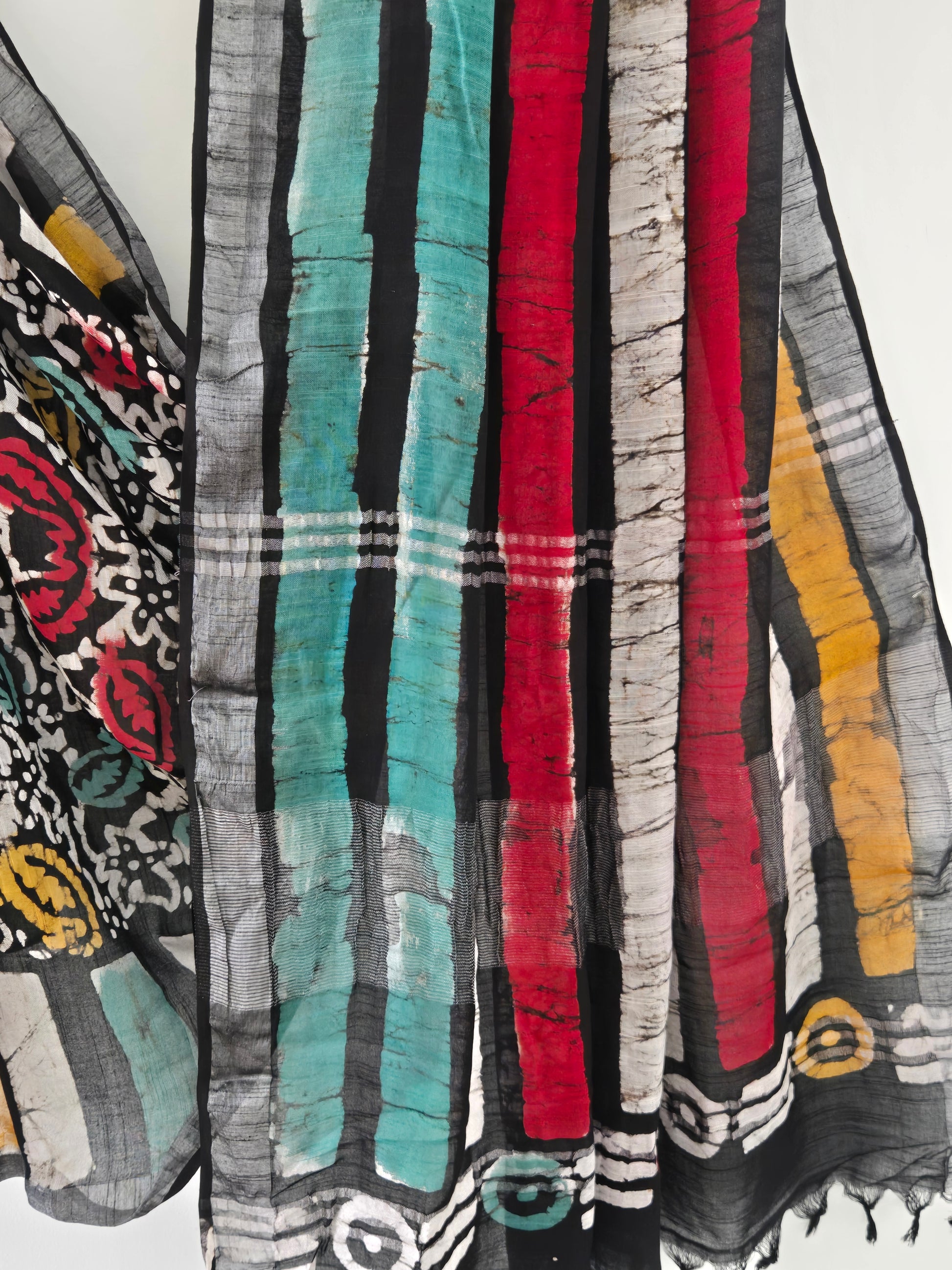 Multicolor Linen Bagru Saree with Readymade Blouse