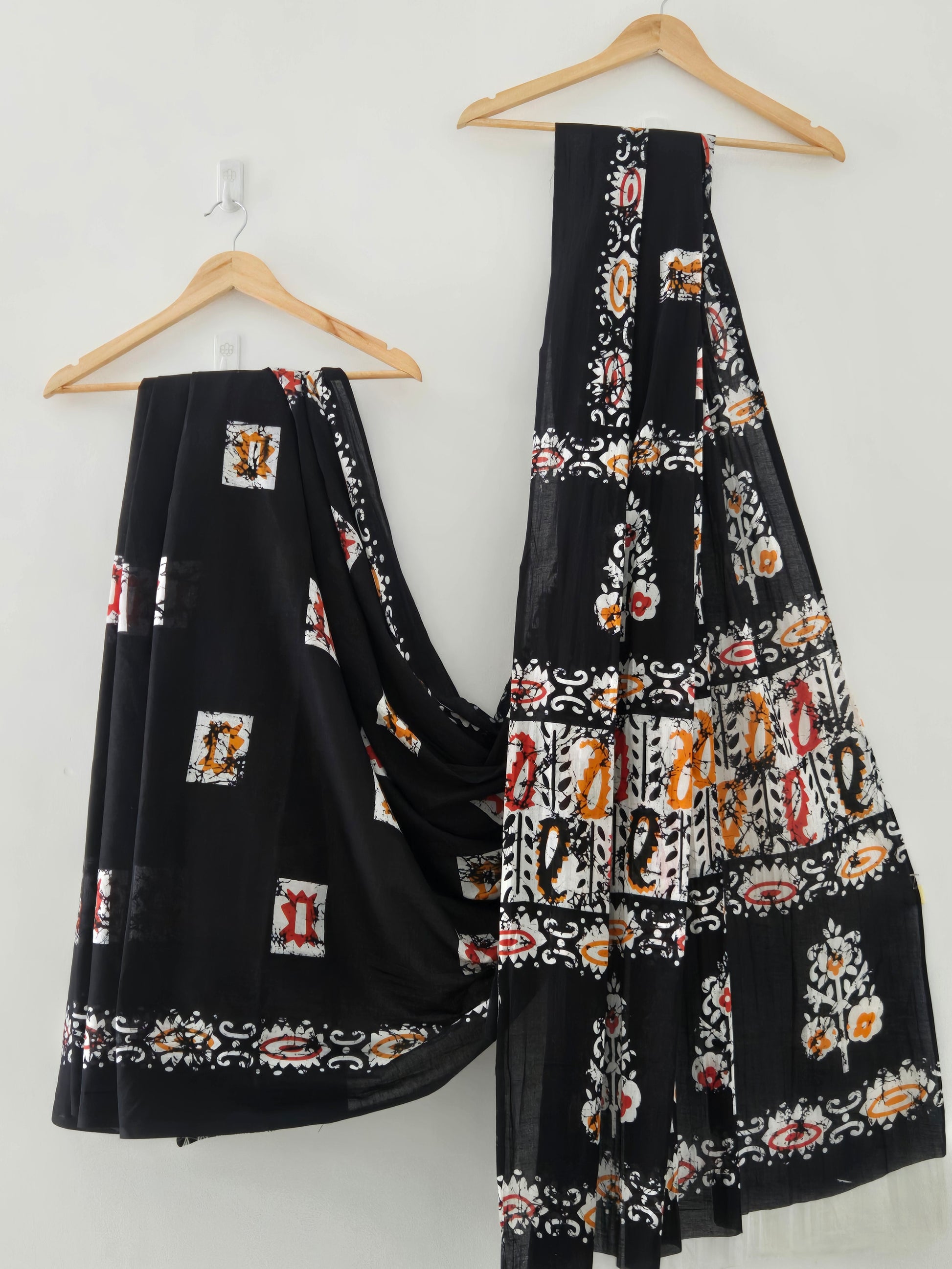 Black Mul Cotton Saree with Readymade Blouse