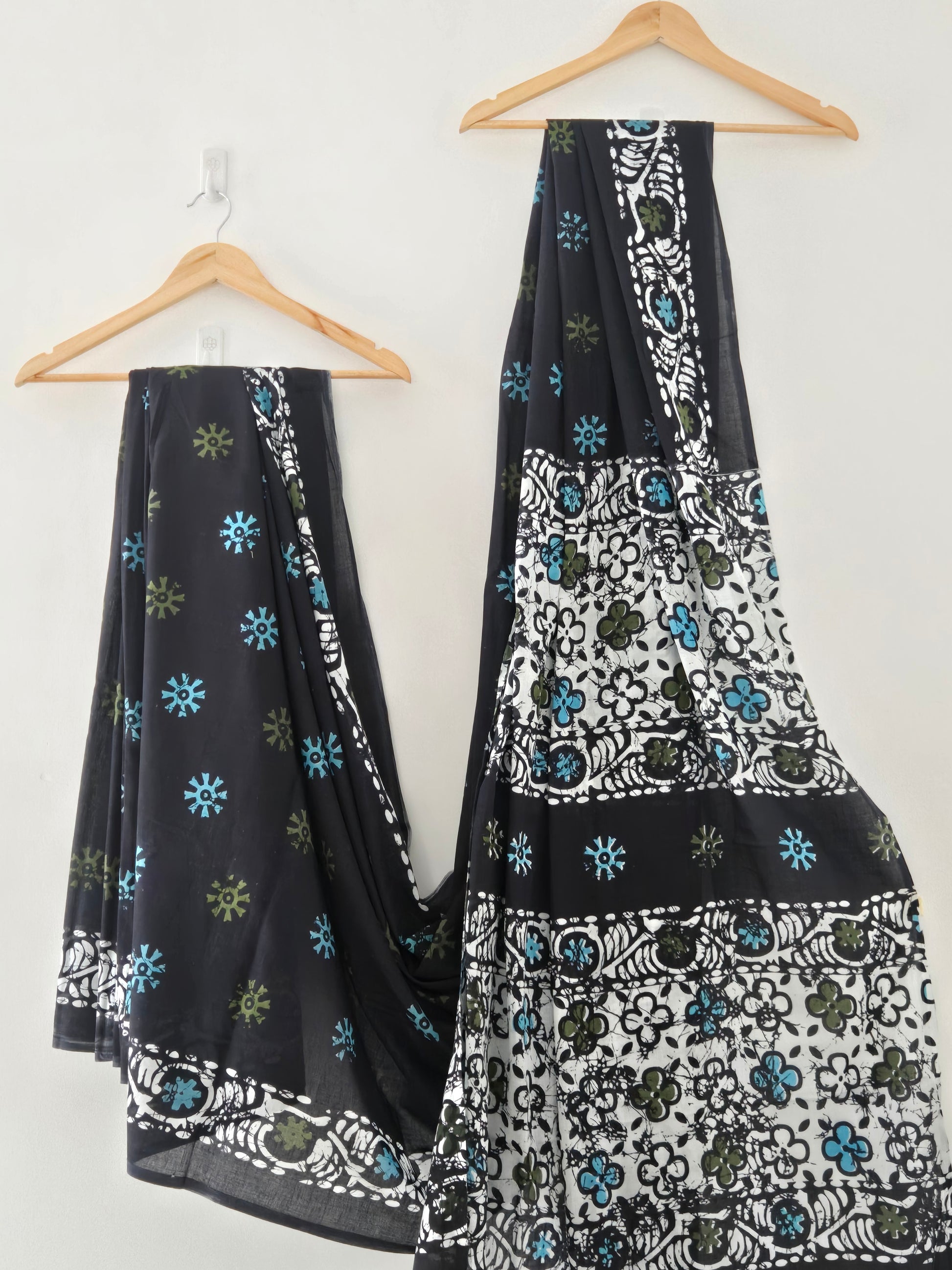 Navy Blue Mul Cotton Saree with Readymade Blouse
