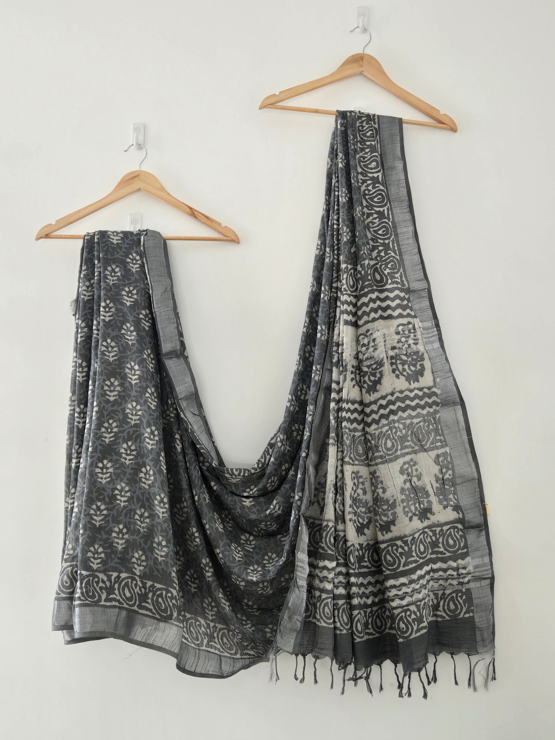 Grey Linen Bagru Saree with Running Blouse