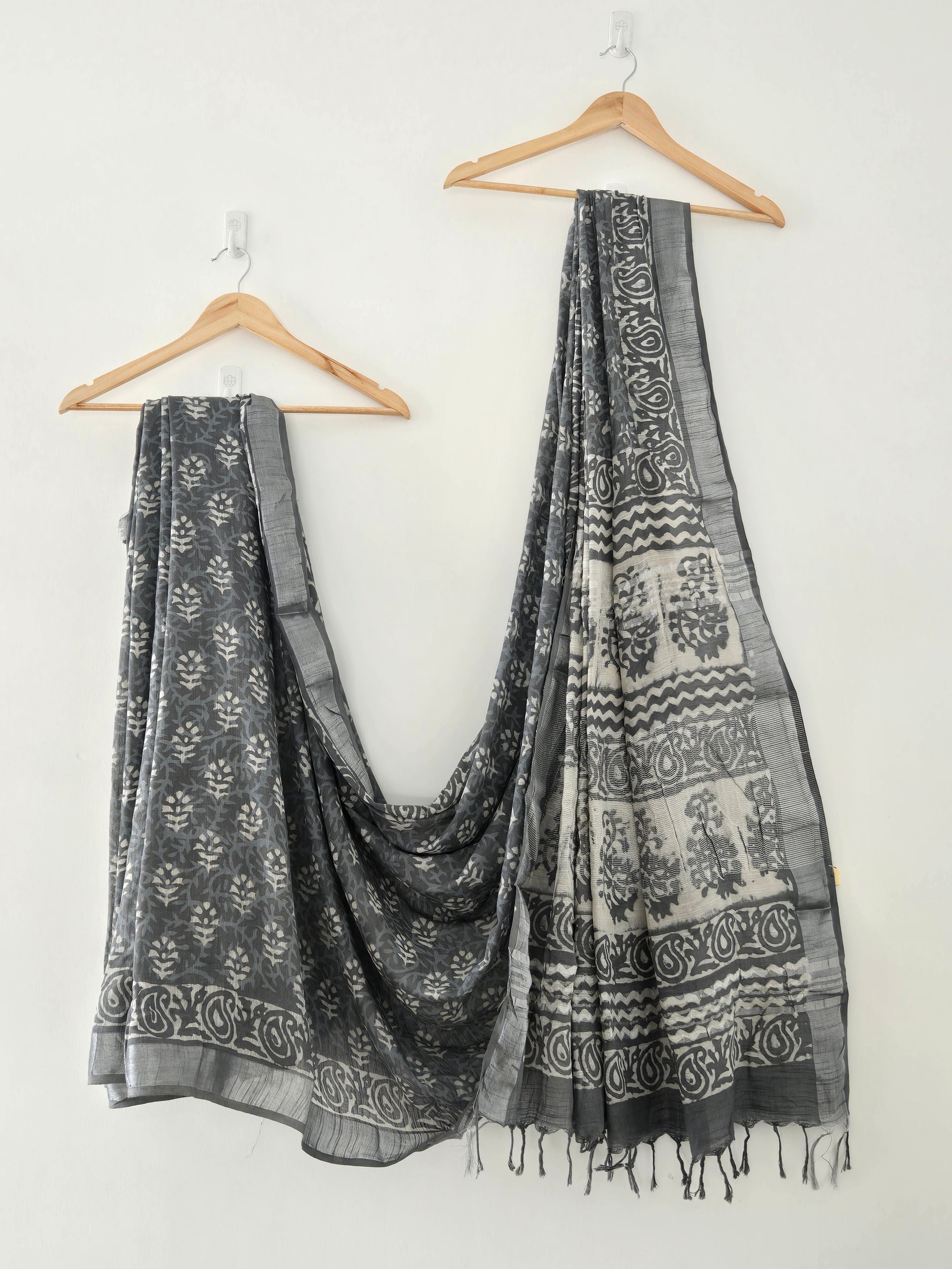 Grey Linen Bagru Saree with Running Blouse