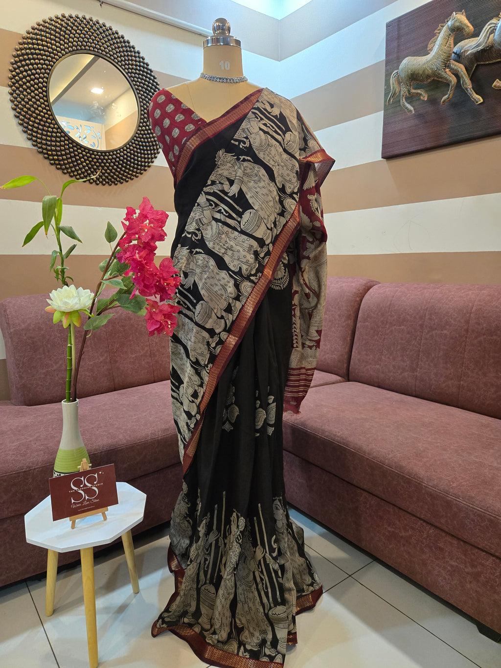 Kalamkari Black Mashru Silk Saree