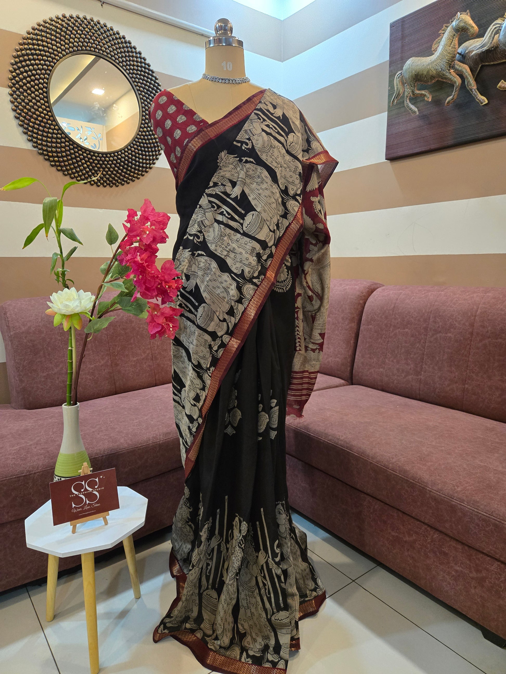 Kalamkari Black Mashru Silk Saree