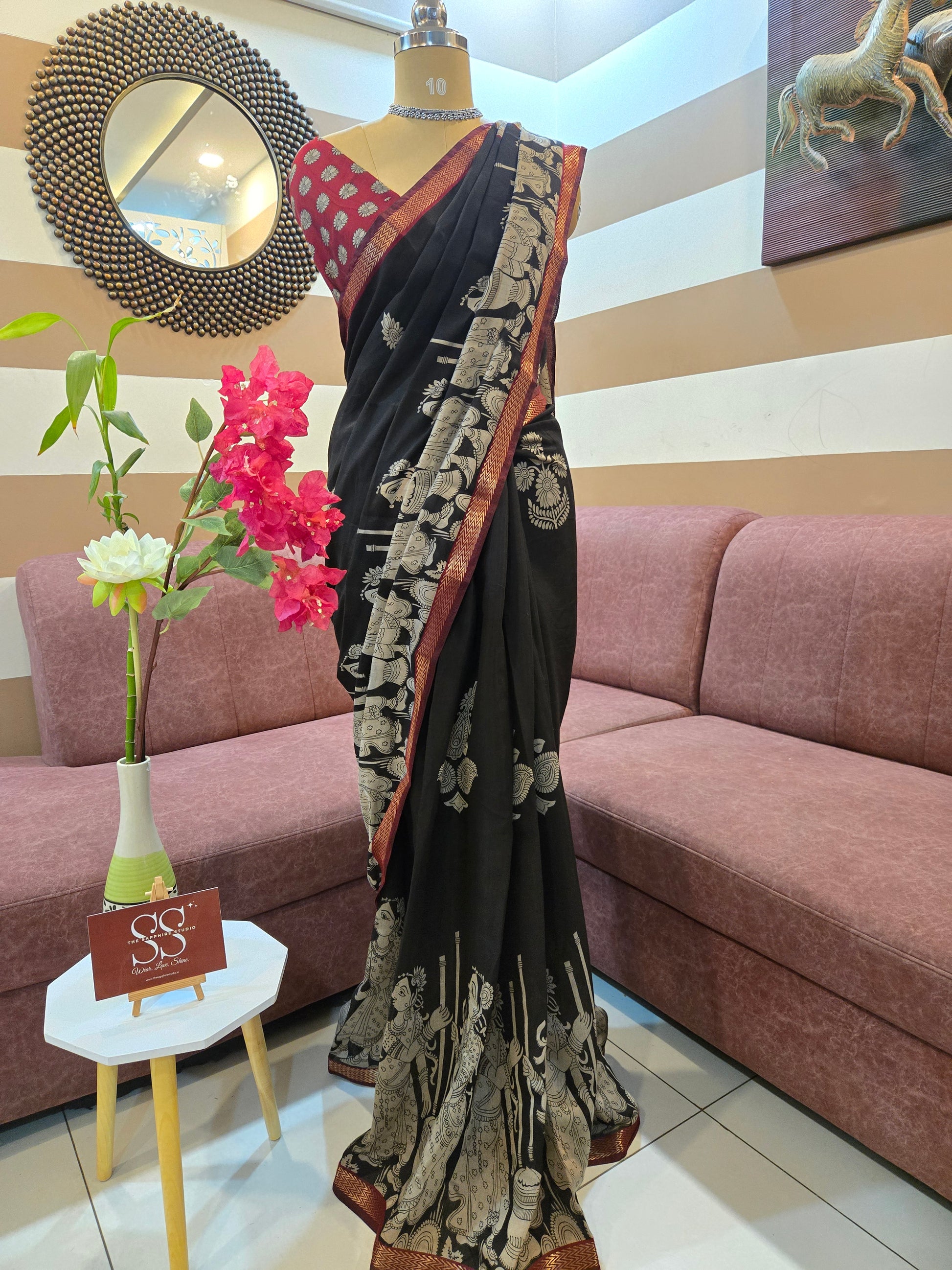 Kalamkari Black Mashru Silk Saree