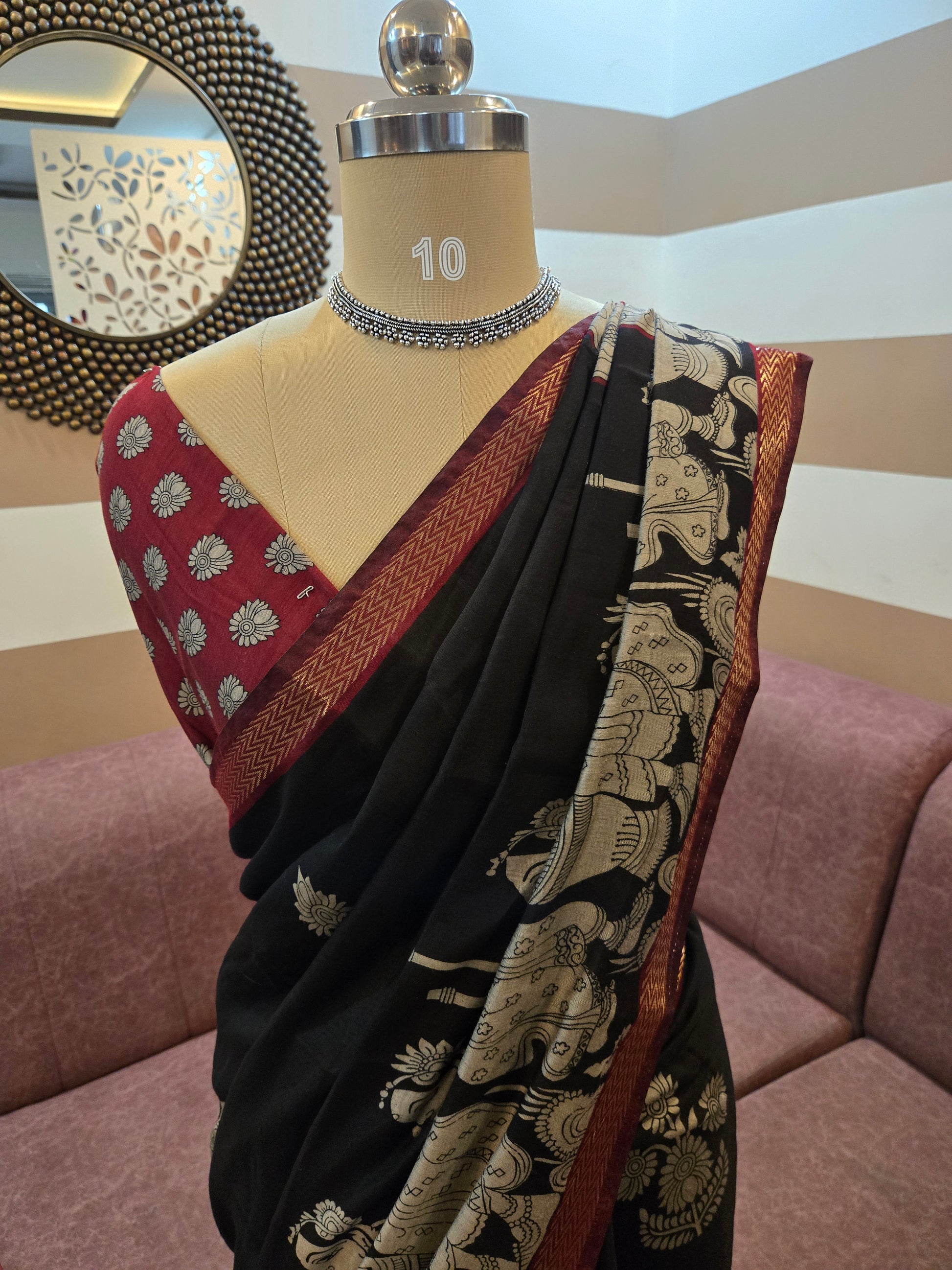 Kalamkari Black Mashru Silk Saree