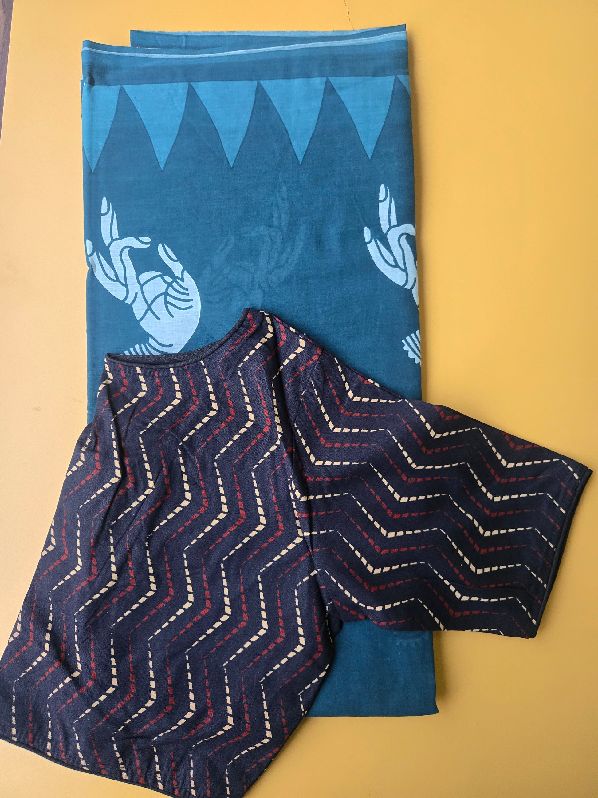 Teal Blue Mul Cotton Saree with Readymade Blouse