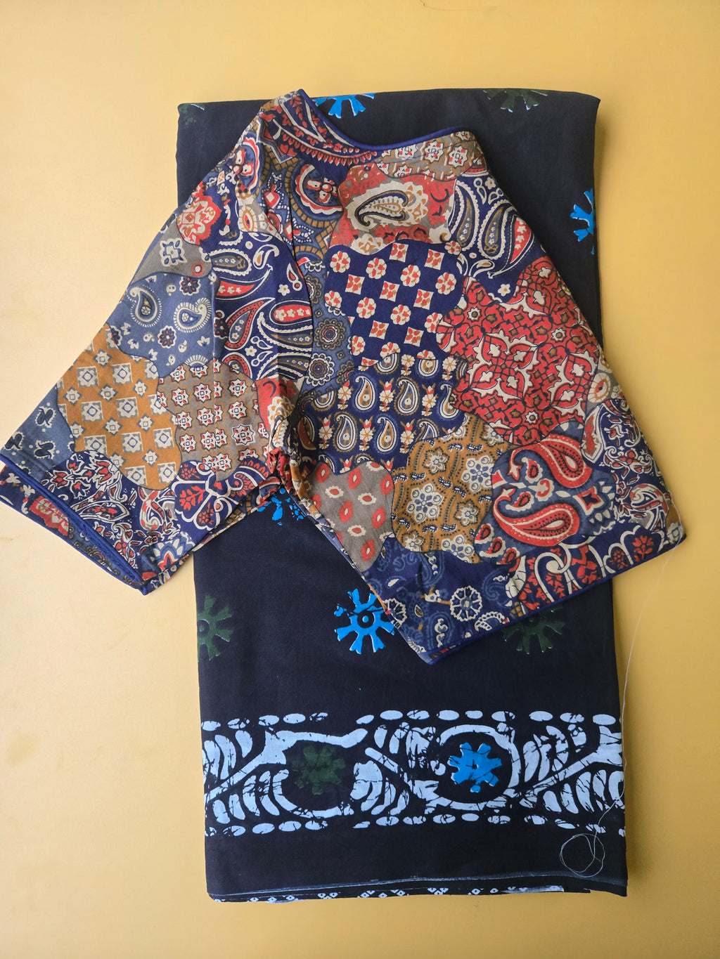 Navy Blue Mul Cotton Saree with Readymade Blouse