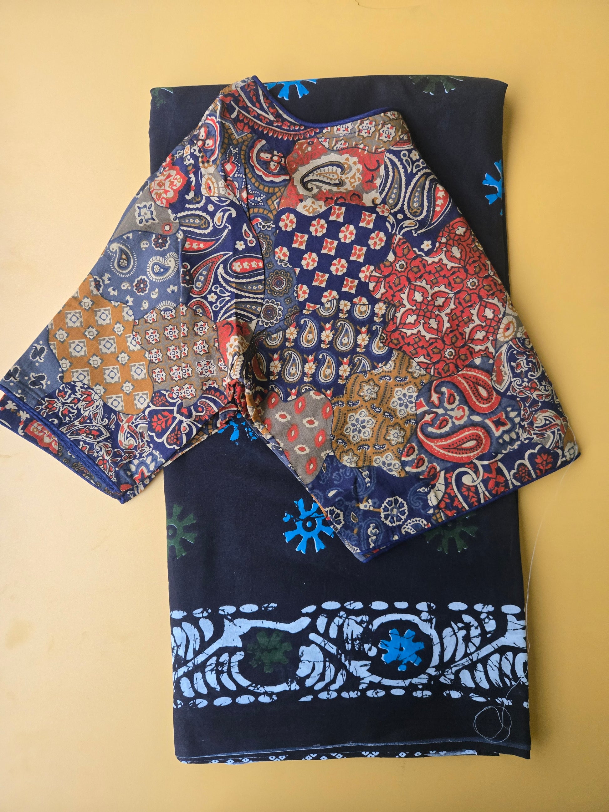 Navy Blue Mul Cotton Saree with Readymade Blouse
