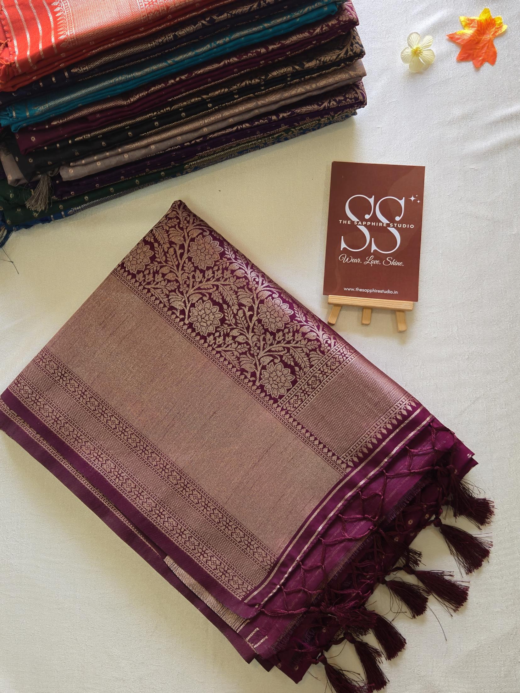 Kanchipuram Fancy Saree – Wine Magenta – Zari Weave