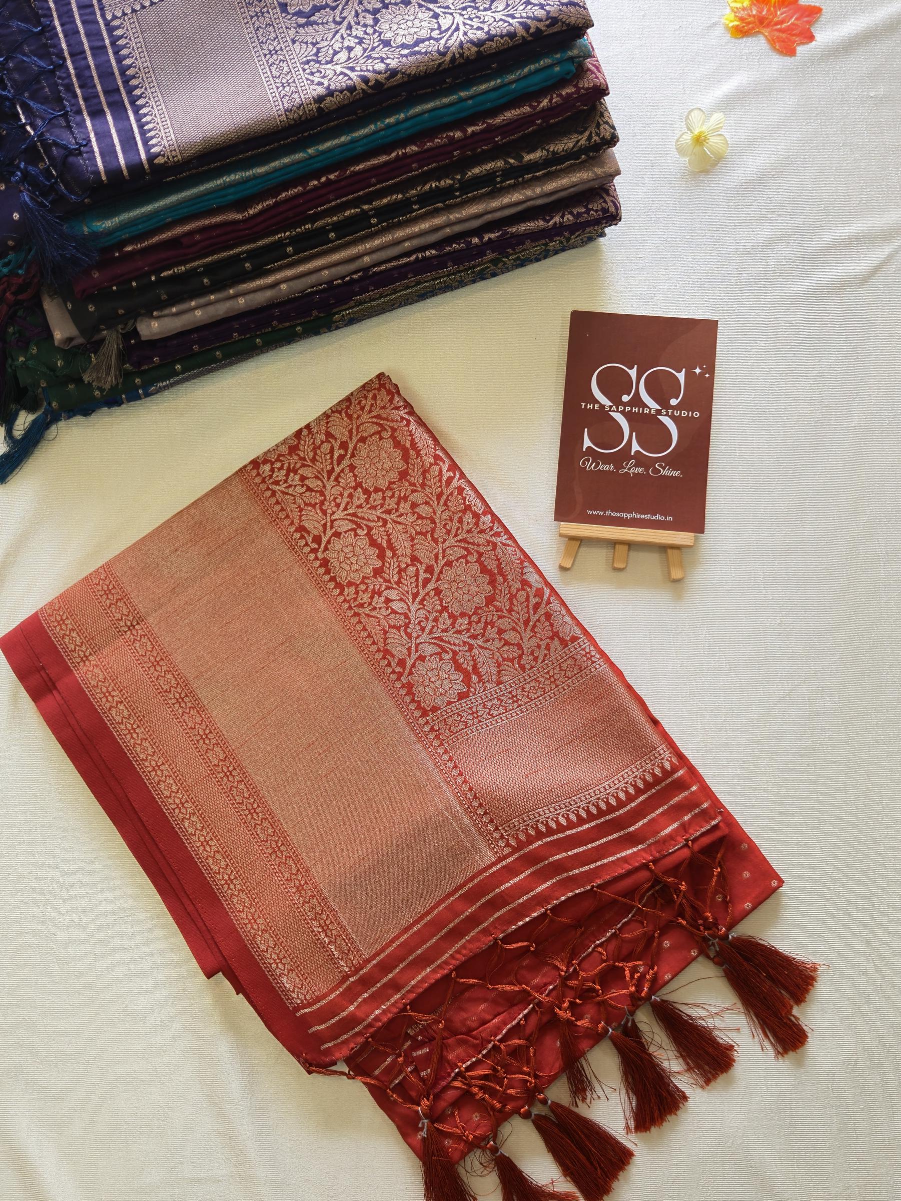 Kanchipuram Fancy Saree – Orange – Self Zari Weave