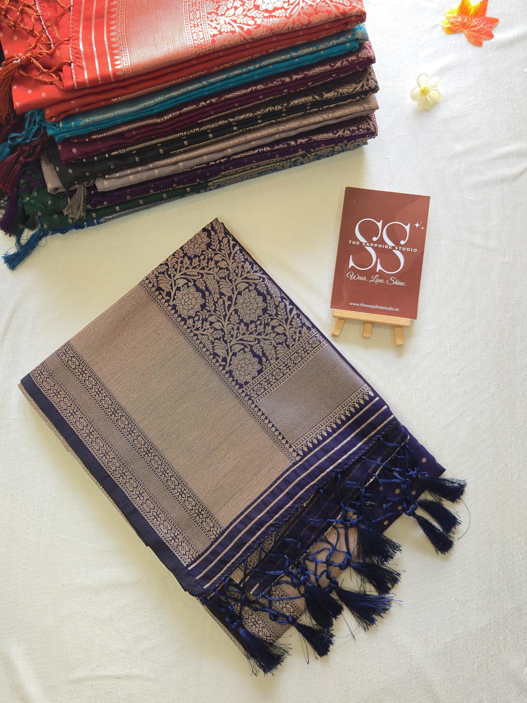 Kanchipuram Fancy Saree – Navy Blue – Self Zari Weave