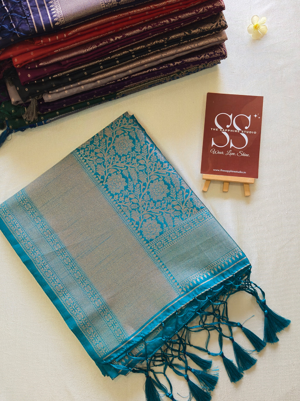 Kanchipuram Fancy Saree – Teal Blue – Silver Zari Work
