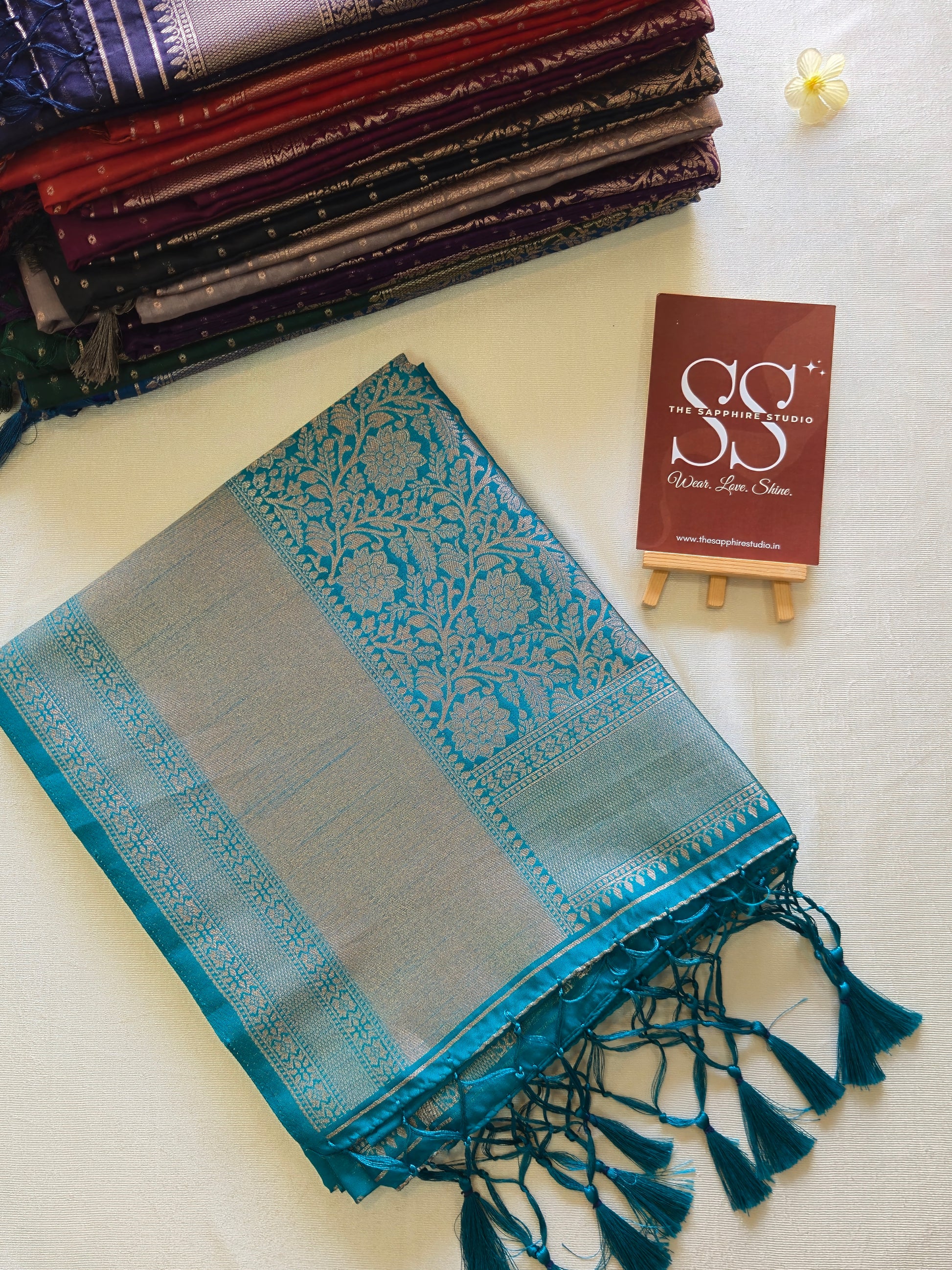 Kanchipuram Fancy Saree – Teal Blue – Silver Zari Work