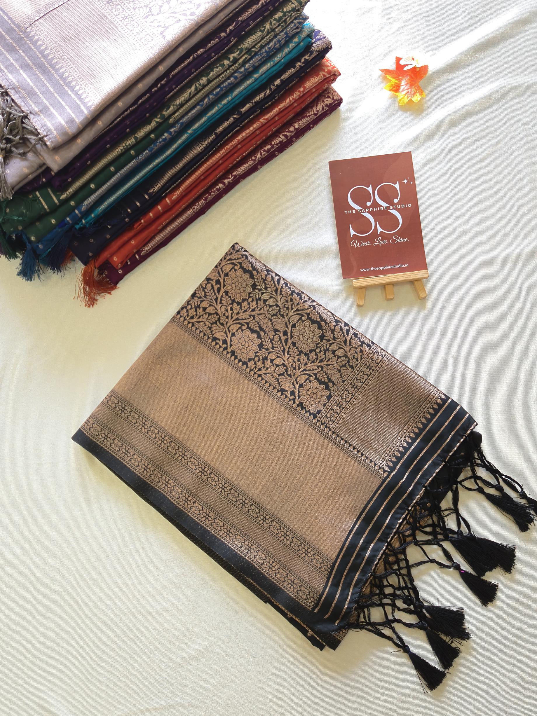 Kanchipuram Fancy Saree – Black – Self Zari Weave