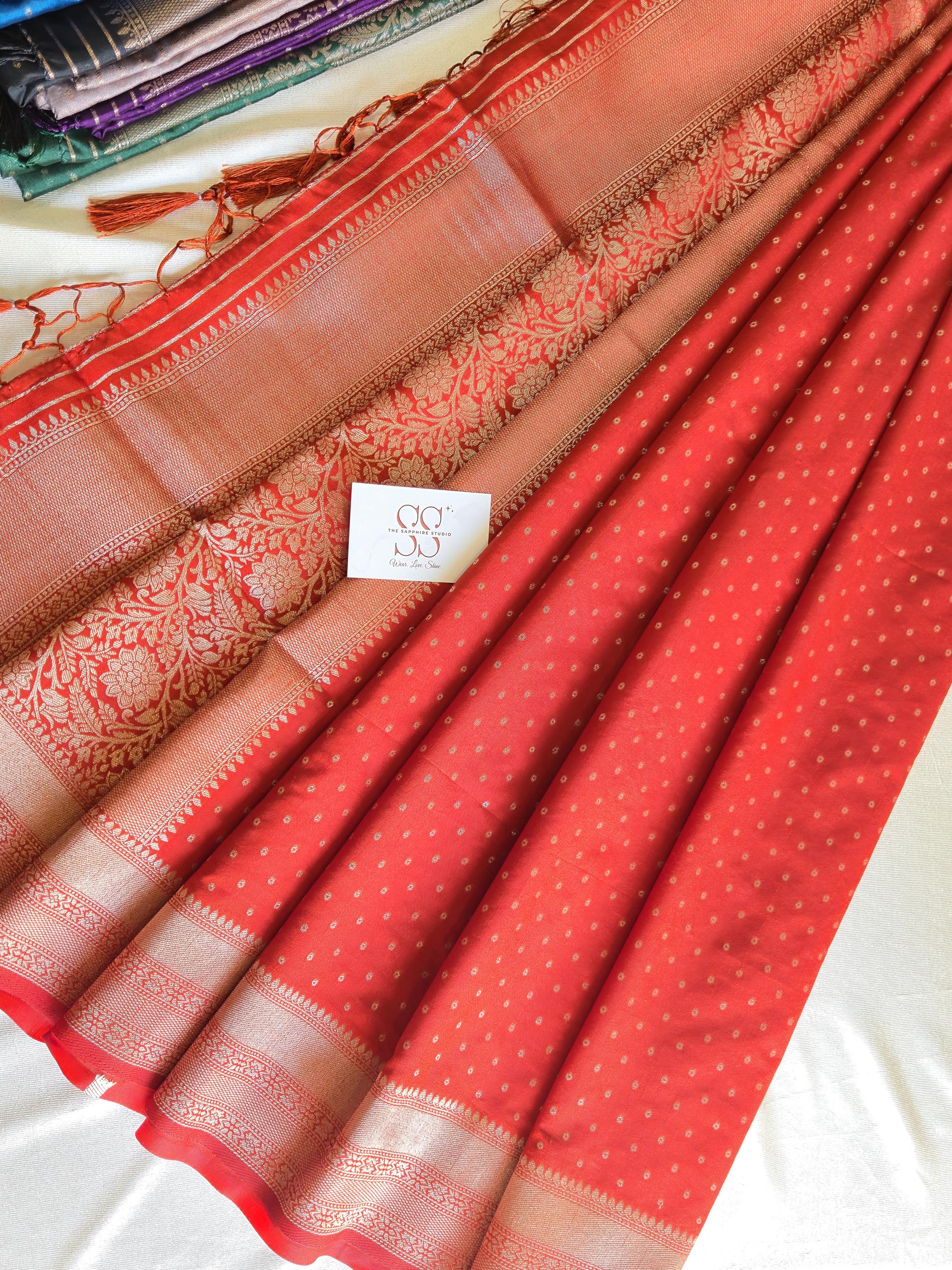 Kanchipuram Fancy Saree – Orange – Self Zari Weave