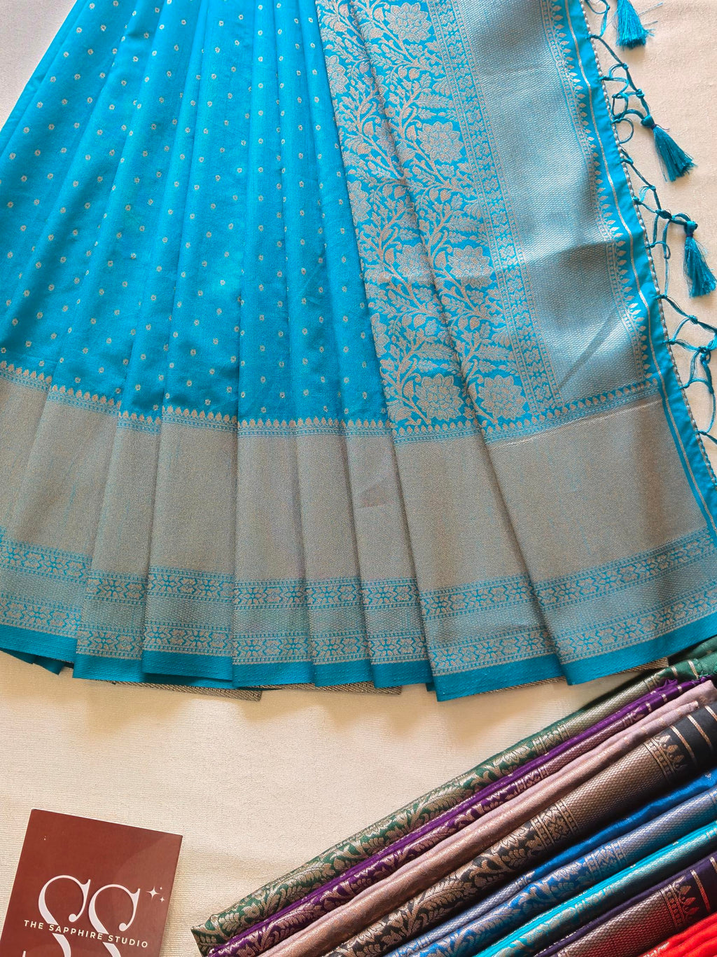 Kanchipuram Fancy Saree – Teal Blue – Silver Zari Work