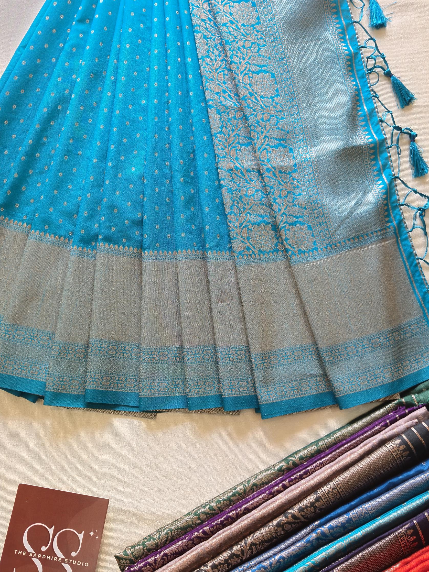 Kanchipuram Fancy Saree – Teal Blue – Silver Zari Work