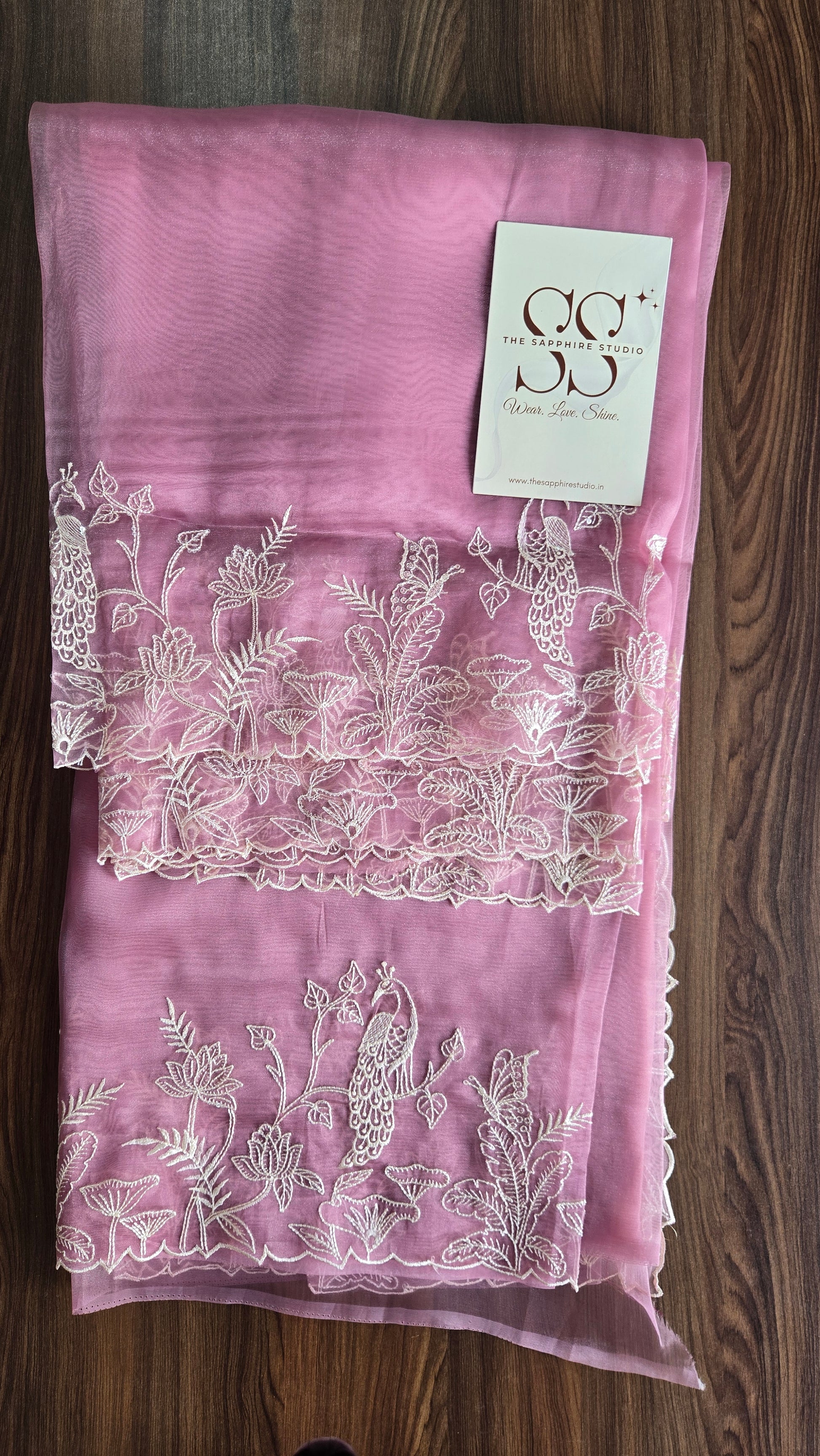 Lavender Whisper Hand-Embroidered Organza Saree