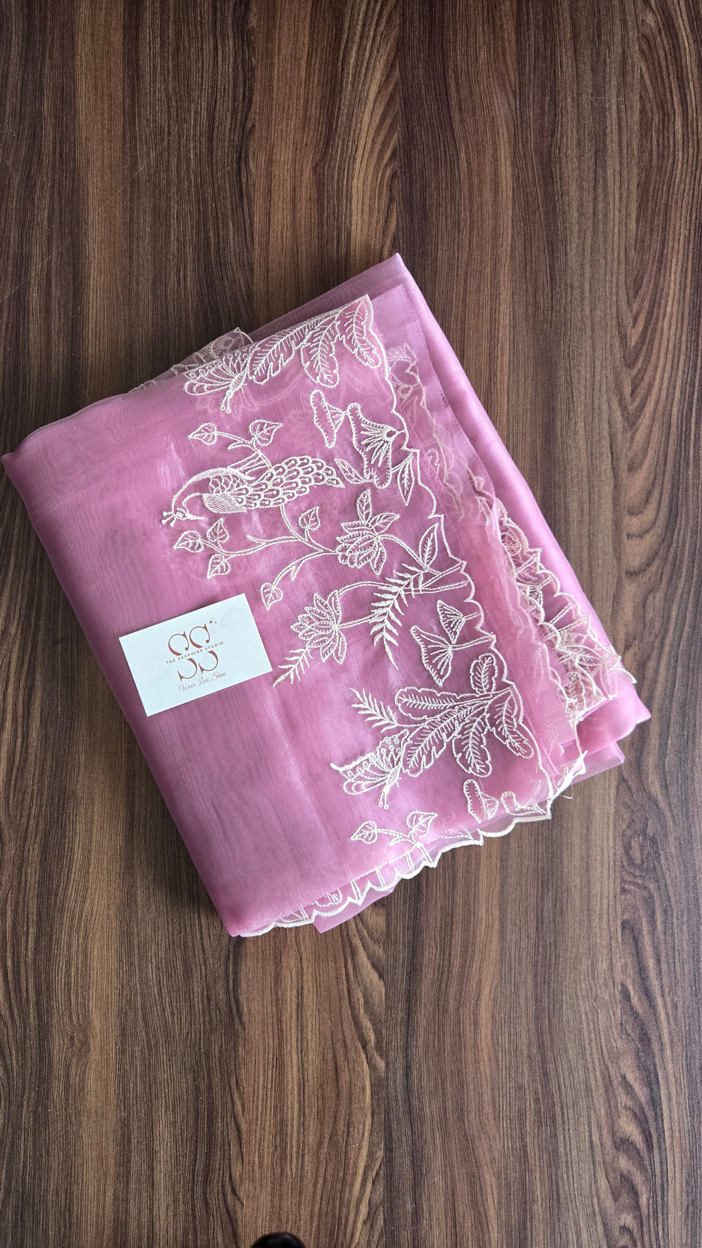 Lavender Whisper Hand-Embroidered Organza Saree