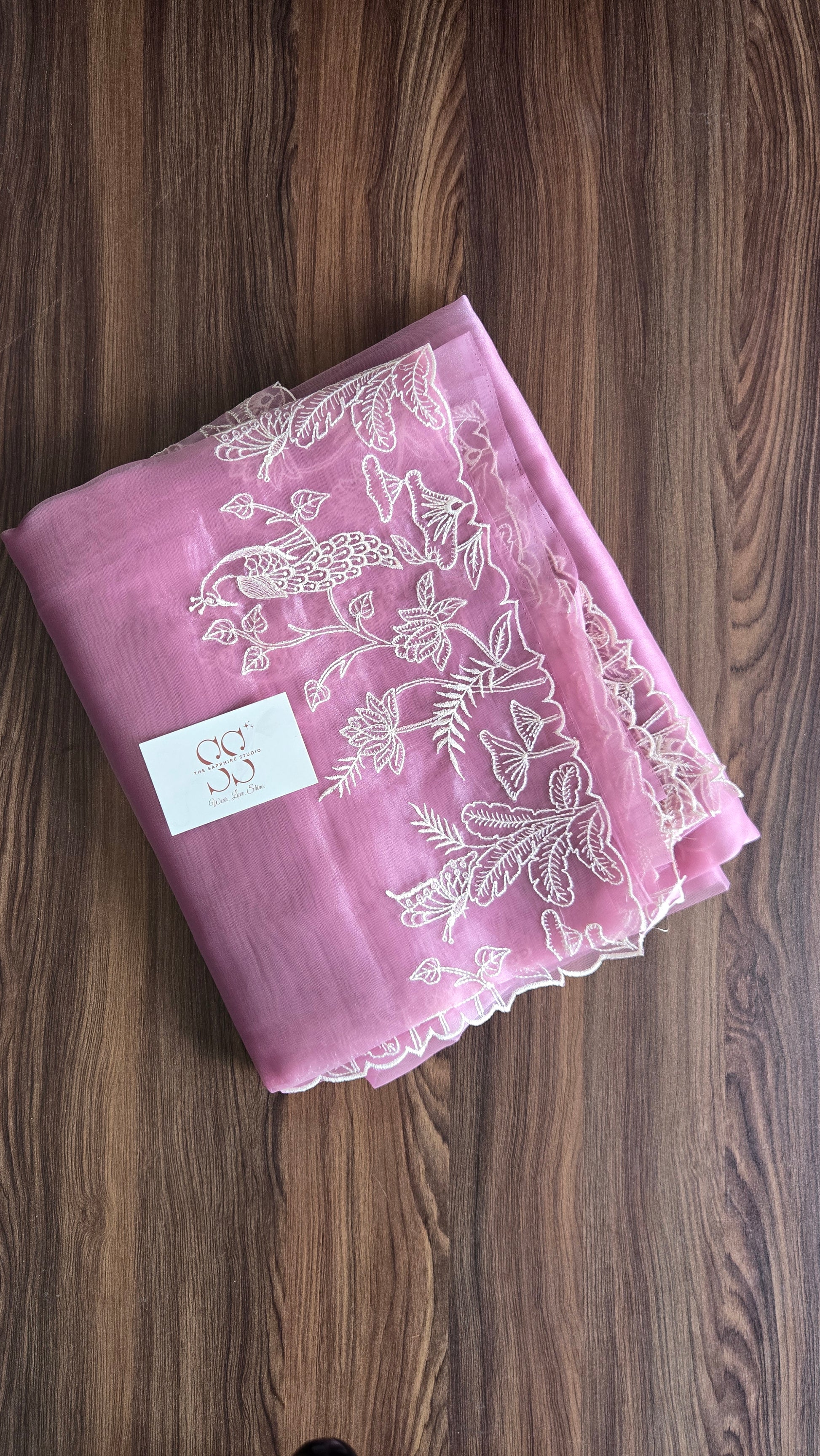 Lavender Whisper Hand-Embroidered Organza Saree