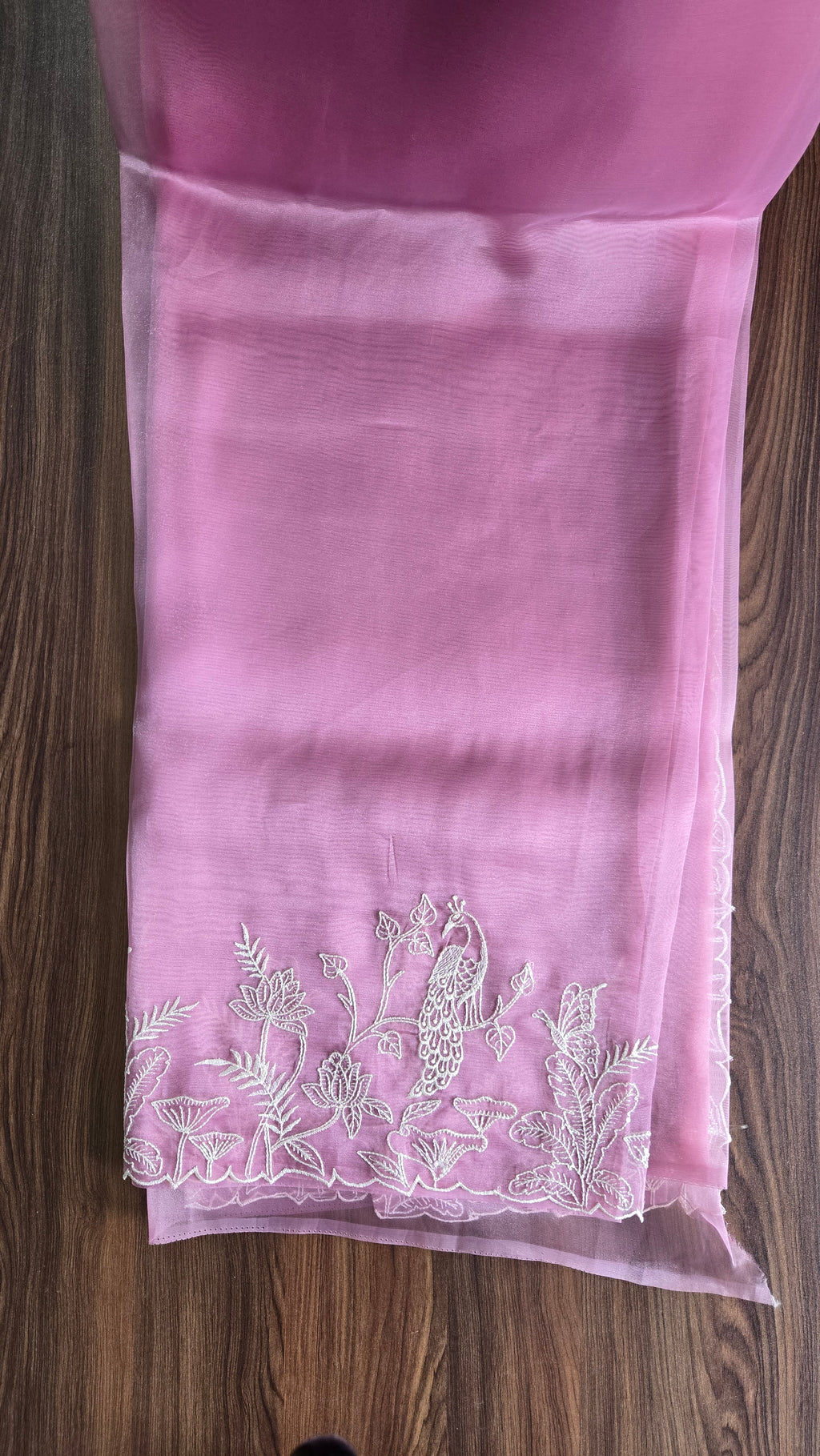 Lavender Whisper Hand-Embroidered Organza Saree