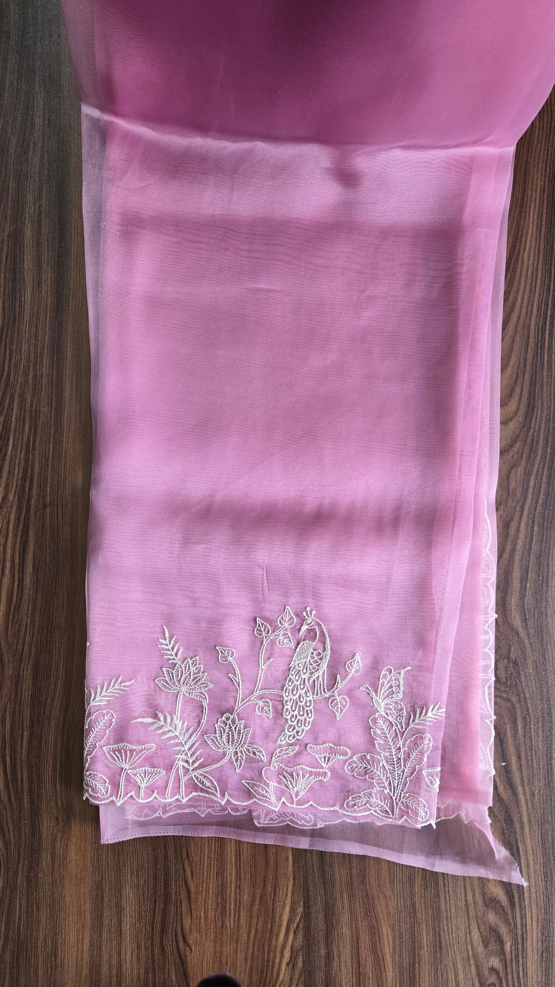 Lavender Whisper Hand-Embroidered Organza Saree