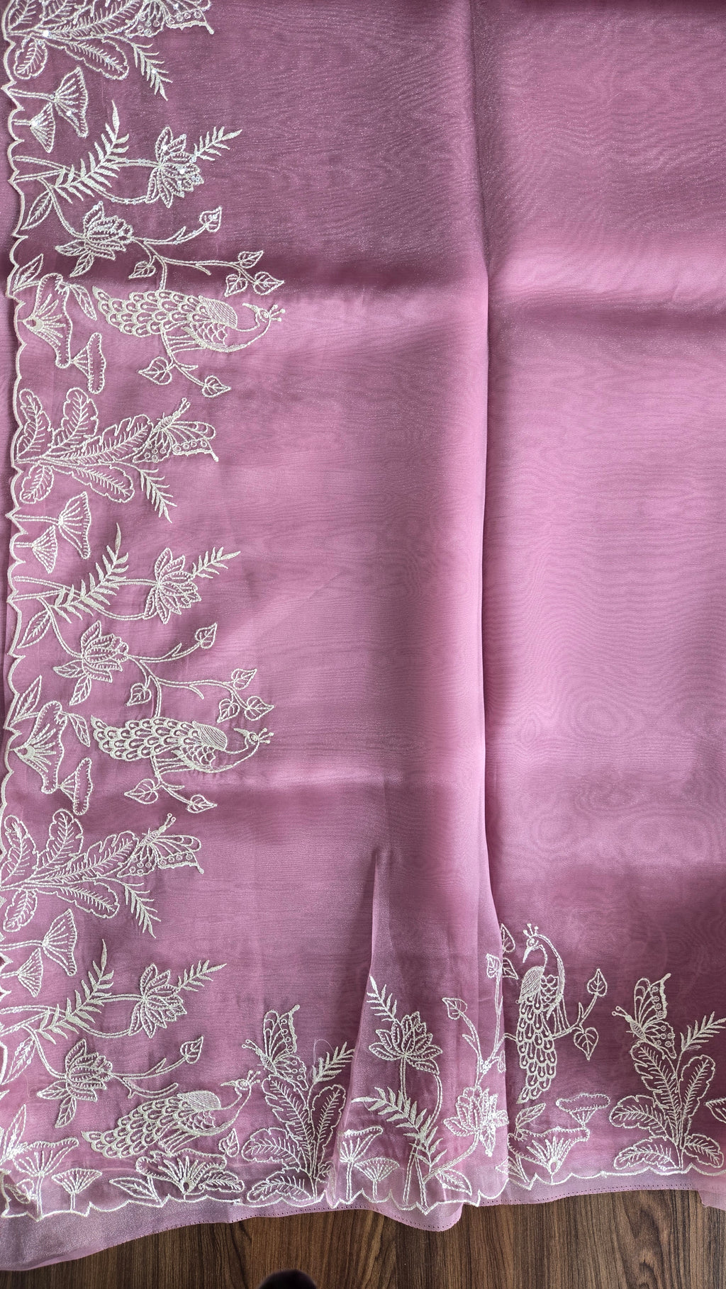 Lavender Whisper Hand-Embroidered Organza Saree