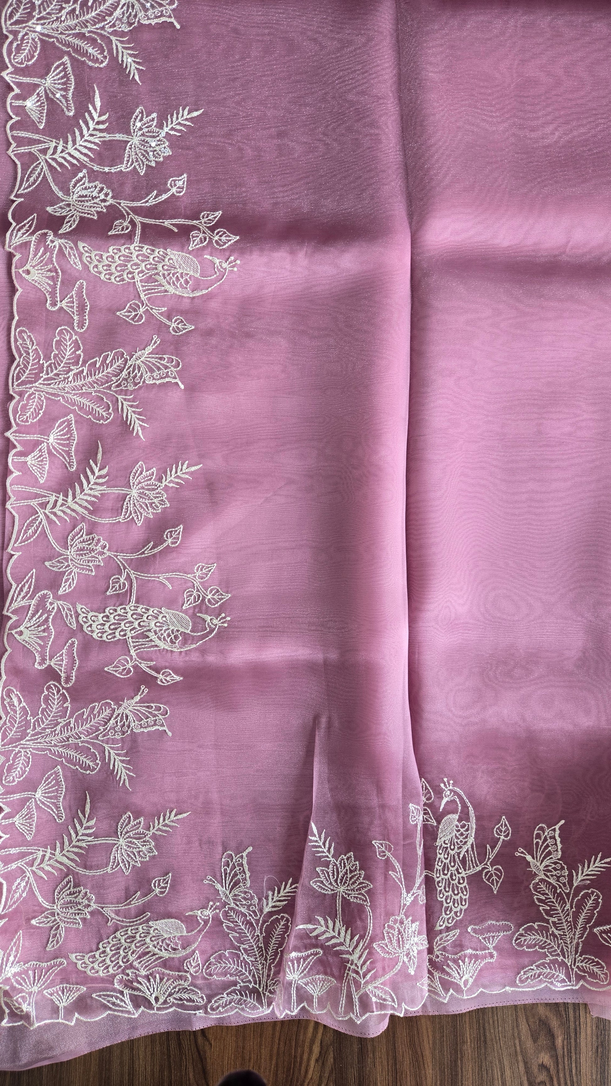 Lavender Whisper Hand-Embroidered Organza Saree