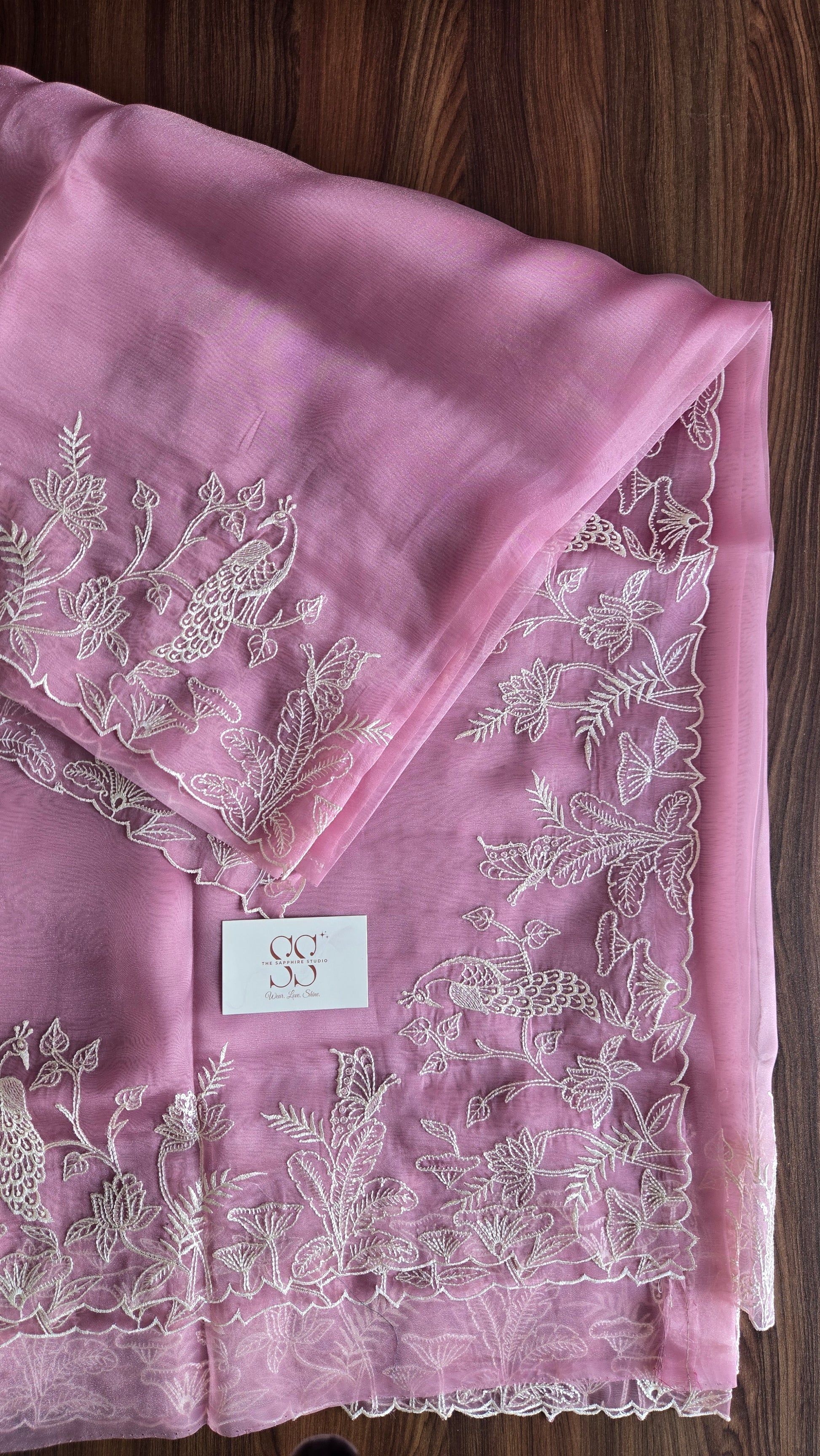 Lavender Whisper Hand-Embroidered Organza Saree